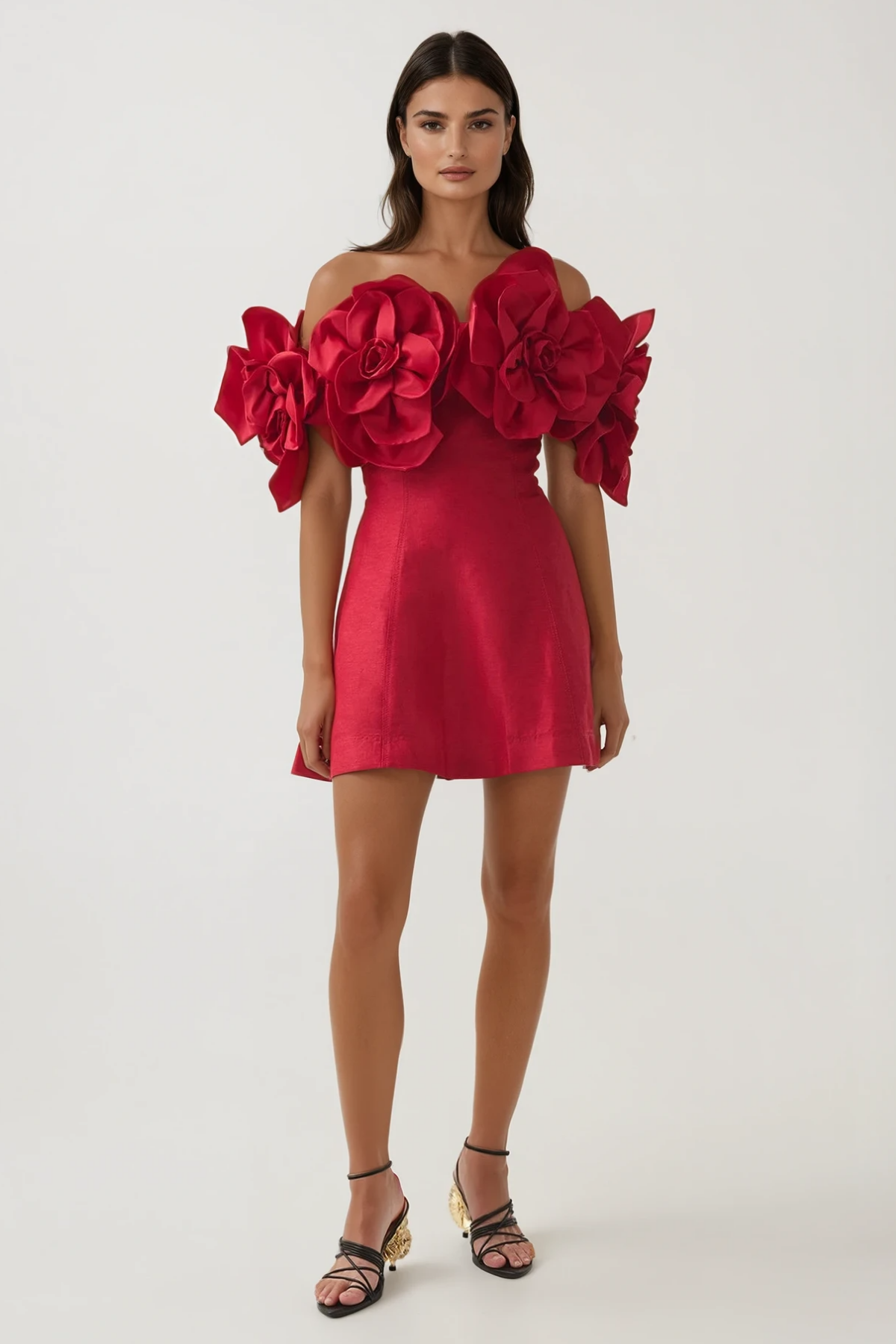 Fito Flower Off Shoulder Mini Dress In Red