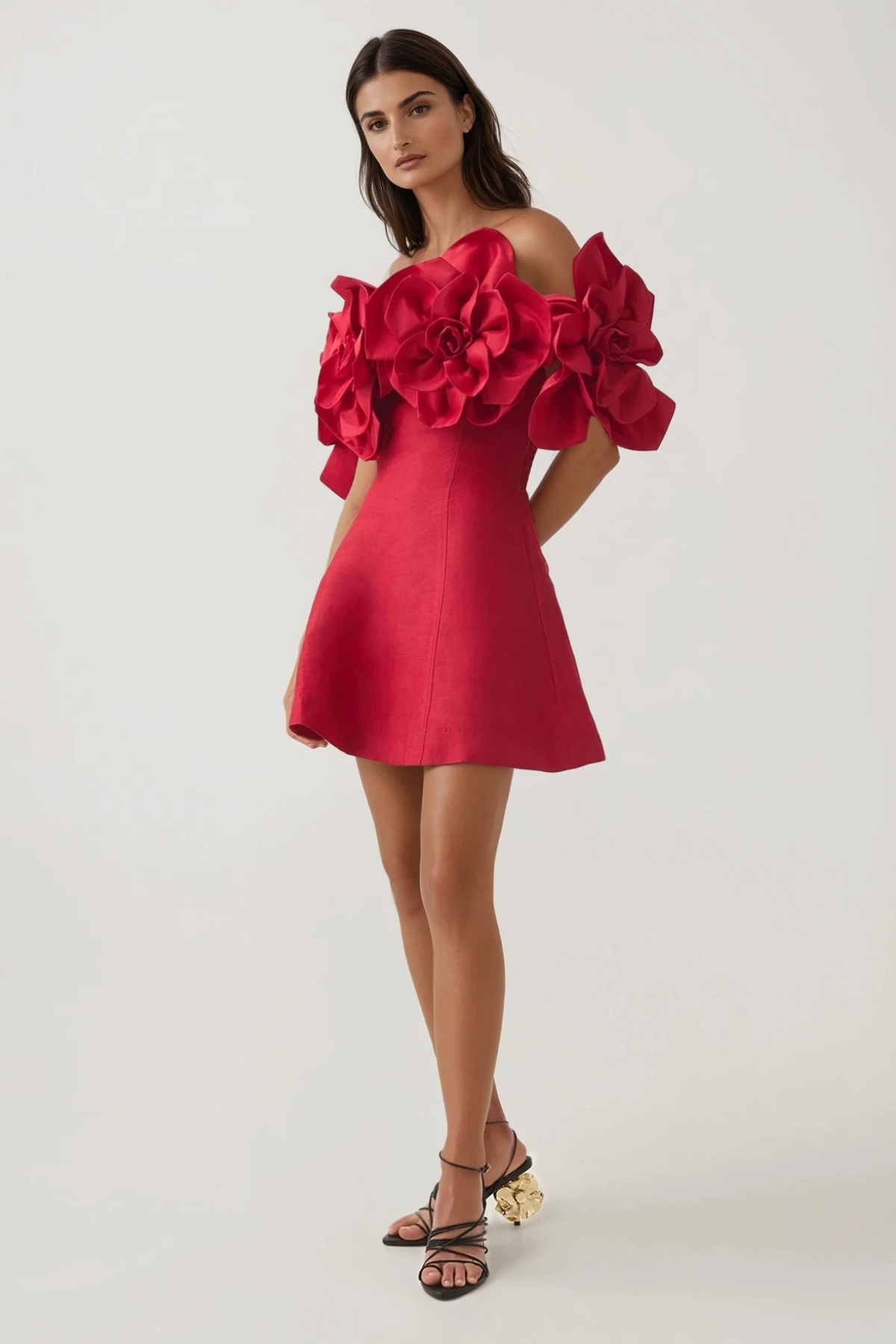 Fito Flower Off Shoulder Mini Dress In Red