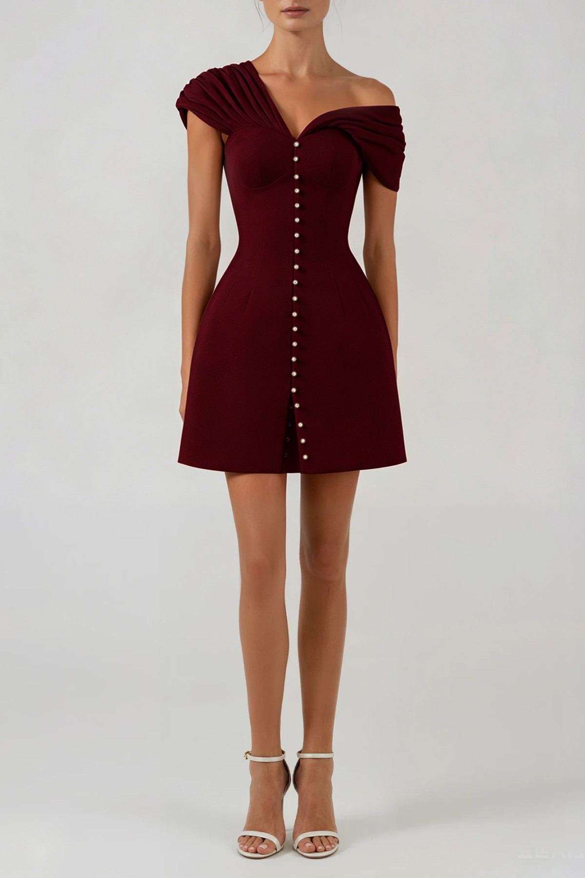 Fitzwilliam One Shoulder Ruch Mini Dress In Wine