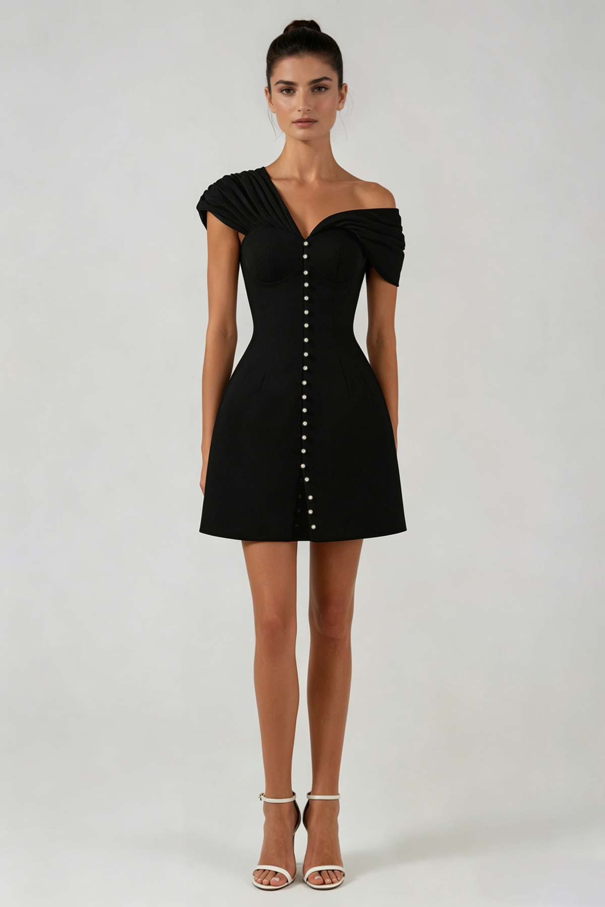 Fitzwilliam One Shoulder Ruch Mini Dress In Black
