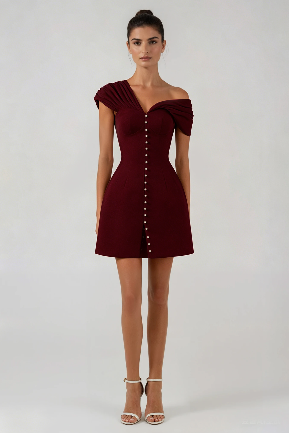 Fitzwilliam One Shoulder Ruch Mini Dress In Wine