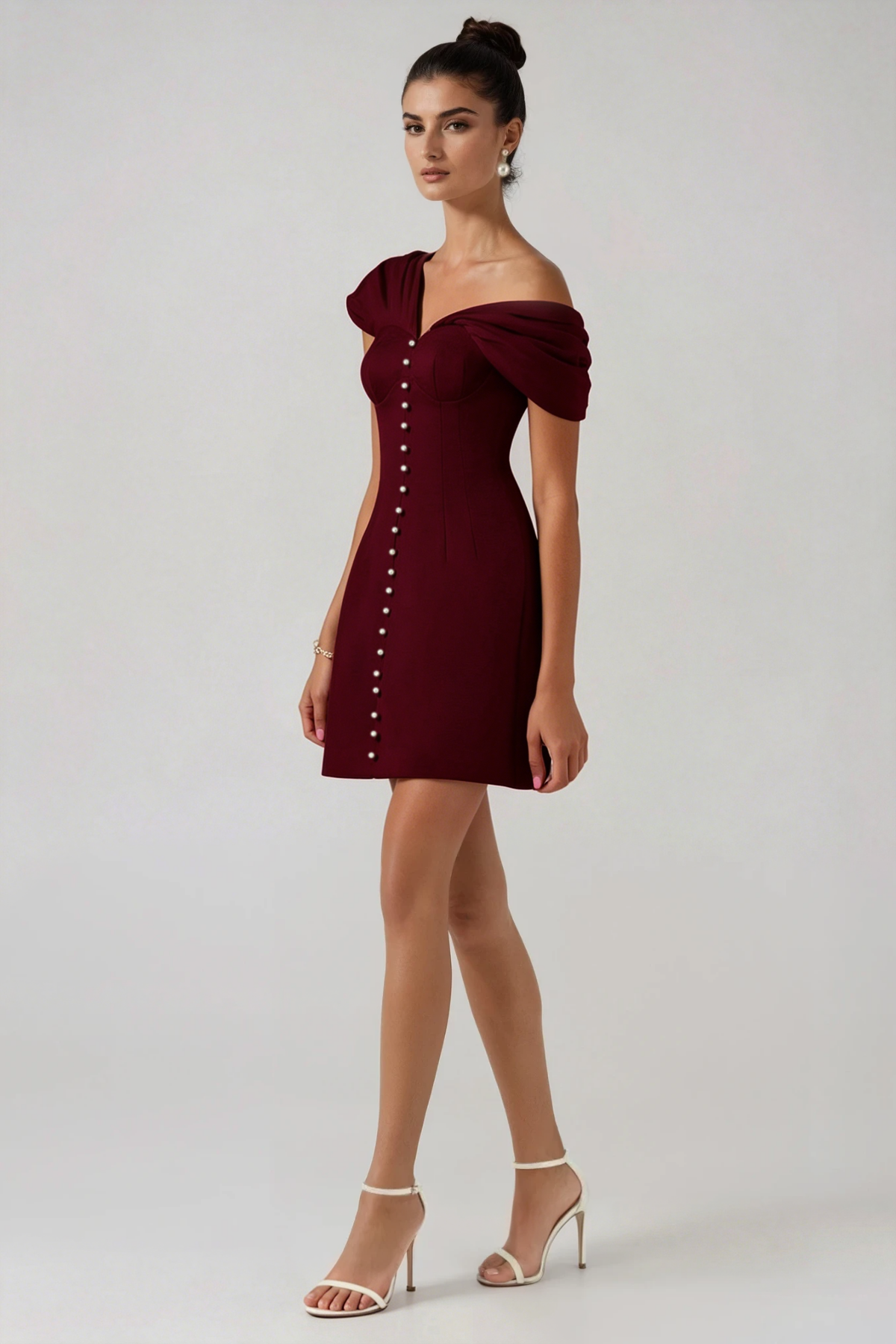 Fitzwilliam One Shoulder Ruch Mini Dress In Wine