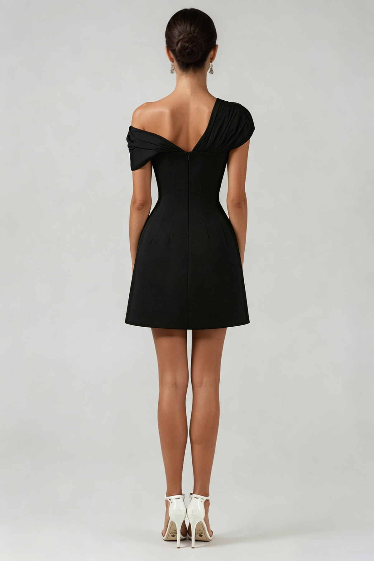Fitzwilliam One Shoulder Ruch Mini Dress In Black
