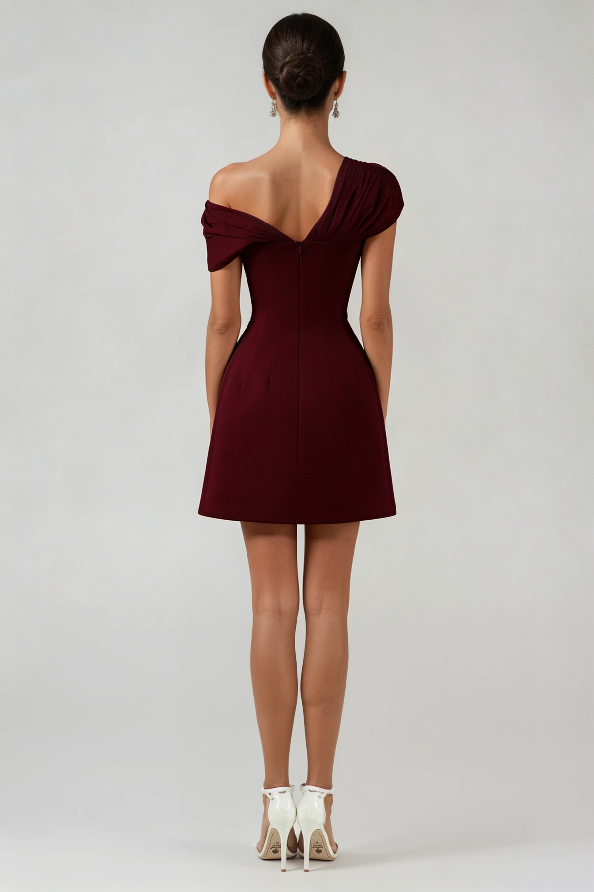 Fitzwilliam One Shoulder Ruch Mini Dress In Wine