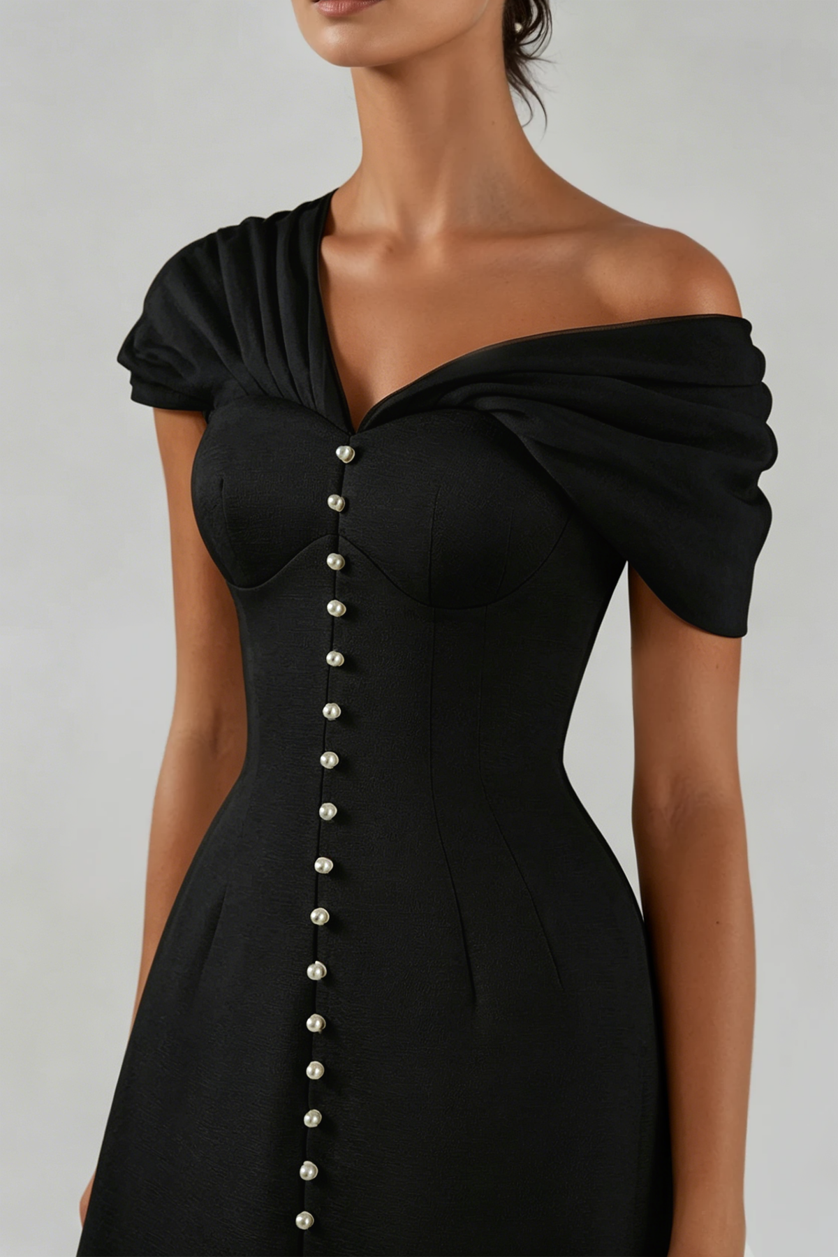 Fitzwilliam One Shoulder Ruch Mini Dress In Black