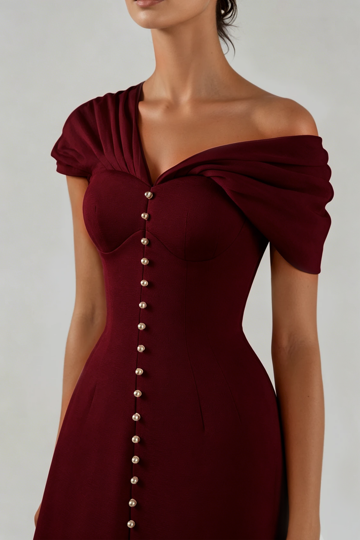 Fitzwilliam One Shoulder Ruch Mini Dress In Wine