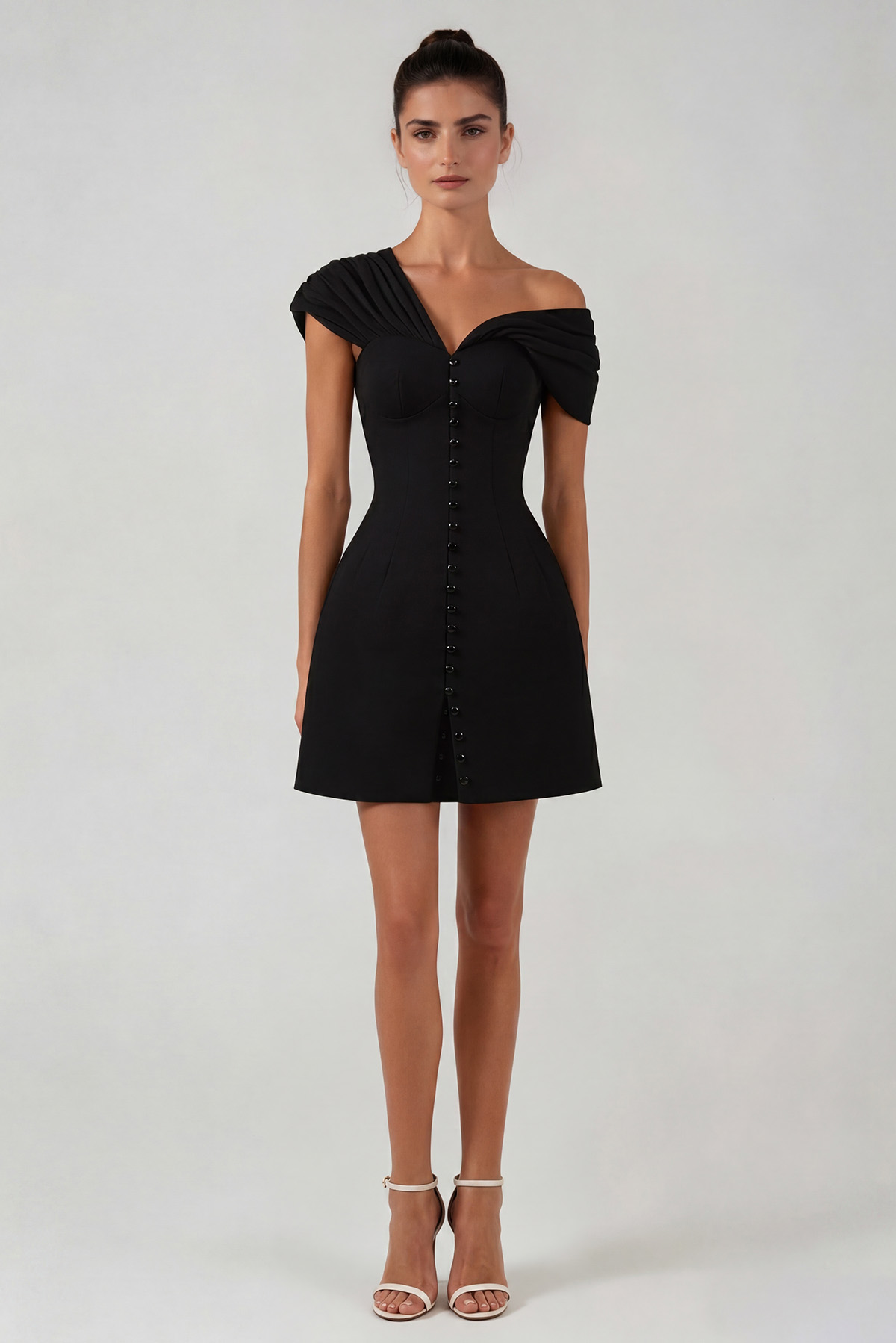 Fitzwilliam One Shoulder Ruch Mini Dress In Black