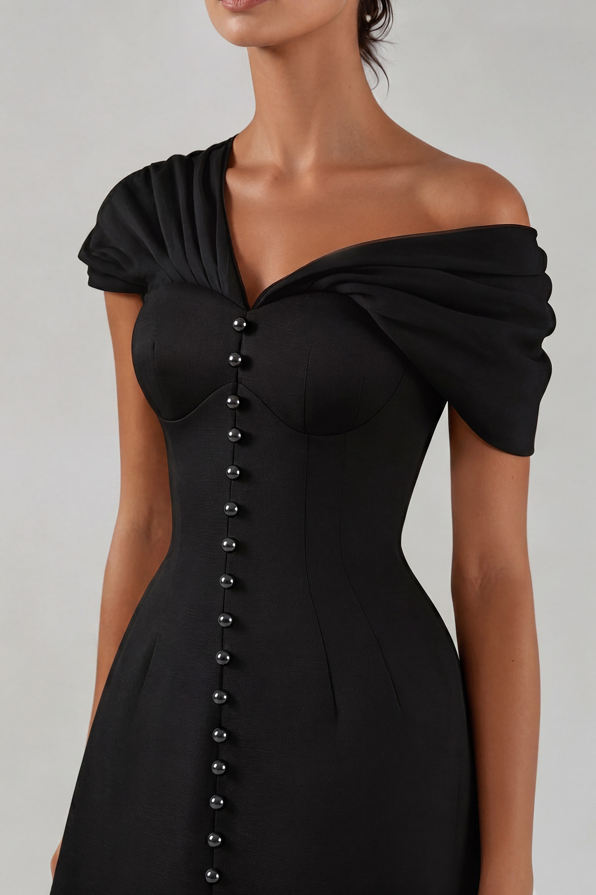 Fitzwilliam One Shoulder Ruch Mini Dress In Black