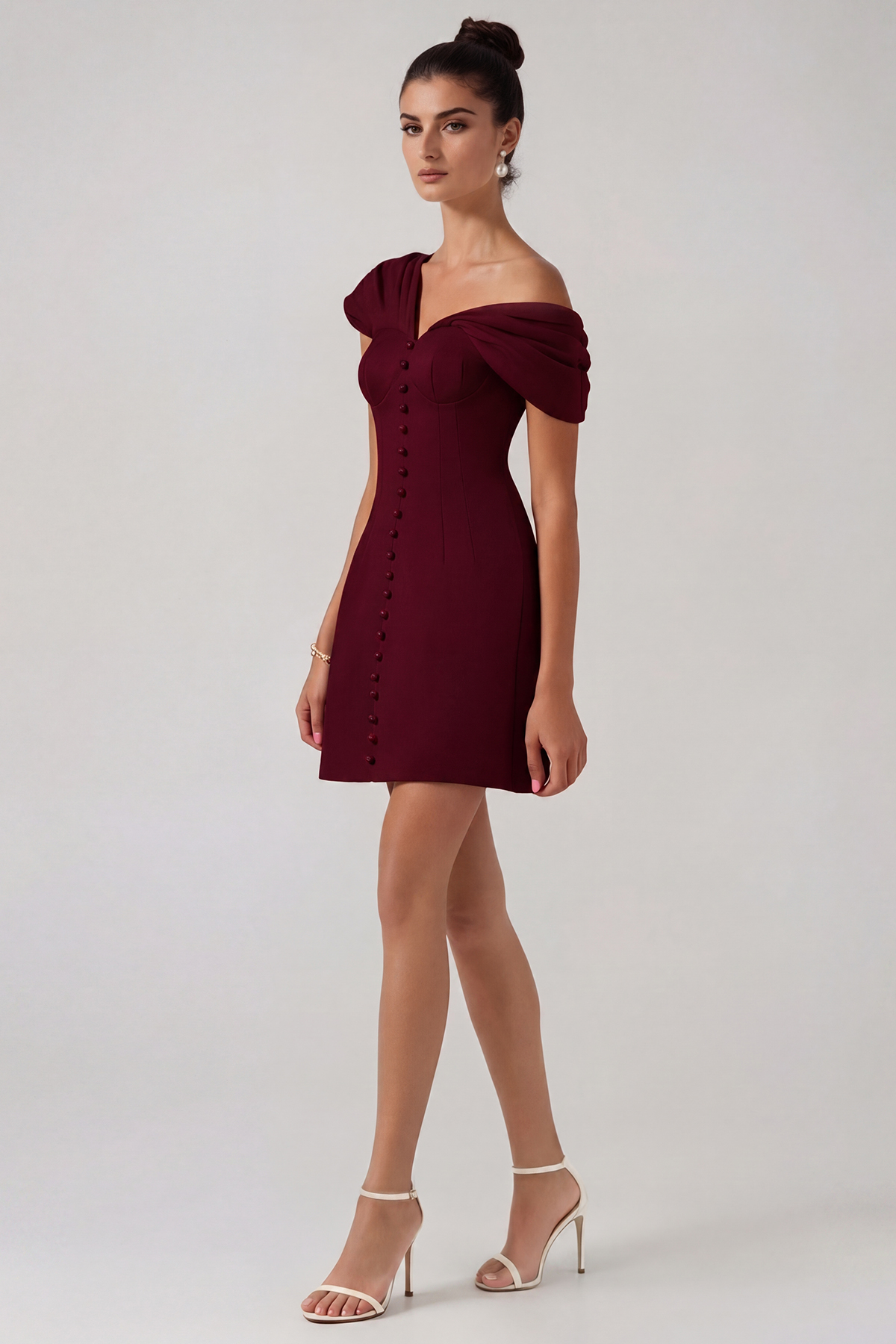 Fitzwilliam One Shoulder Ruch Mini Dress In Wine