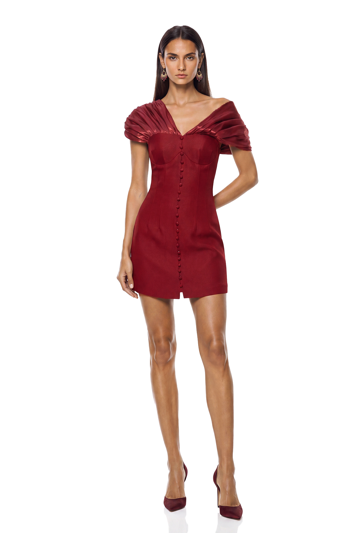 Fitzwilliam One Shoulder Ruch Mini Dress In Wine