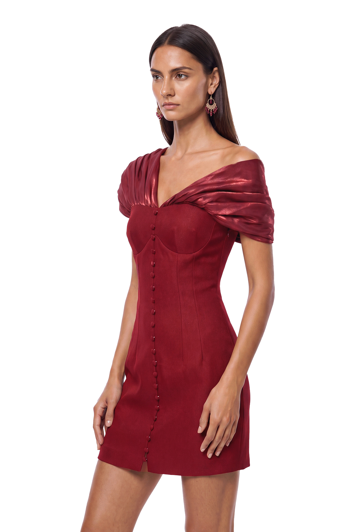Fitzwilliam One Shoulder Ruch Mini Dress In Wine