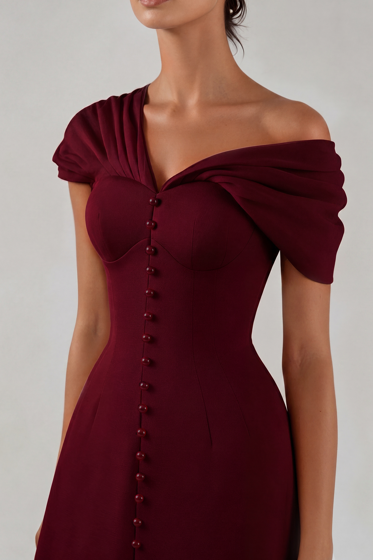 Fitzwilliam One Shoulder Ruch Mini Dress In Wine