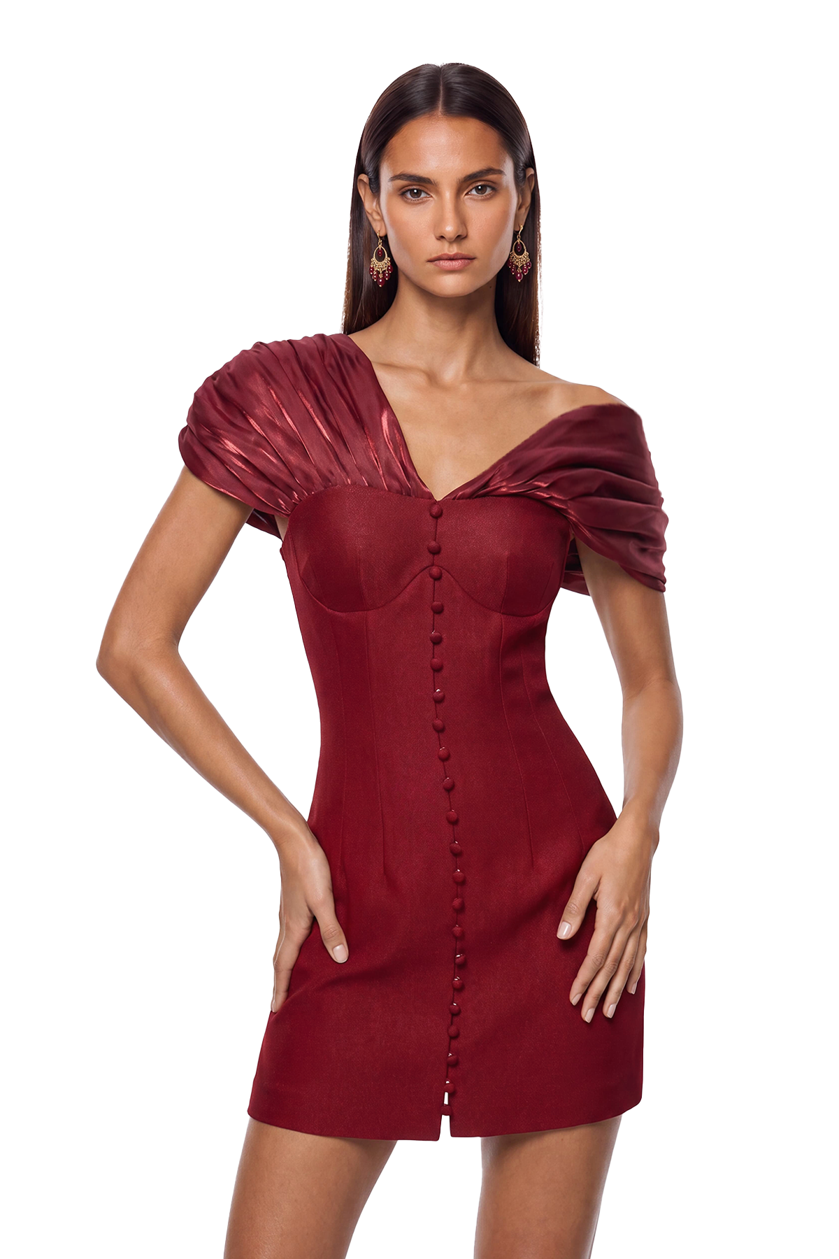 Fitzwilliam One Shoulder Ruch Mini Dress In Wine