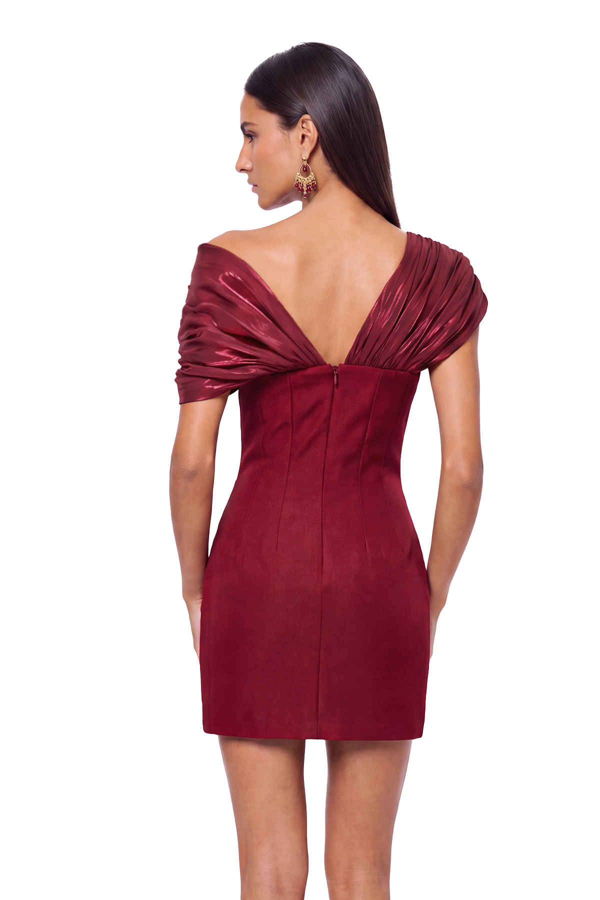 Fitzwilliam One Shoulder Ruch Mini Dress In Wine