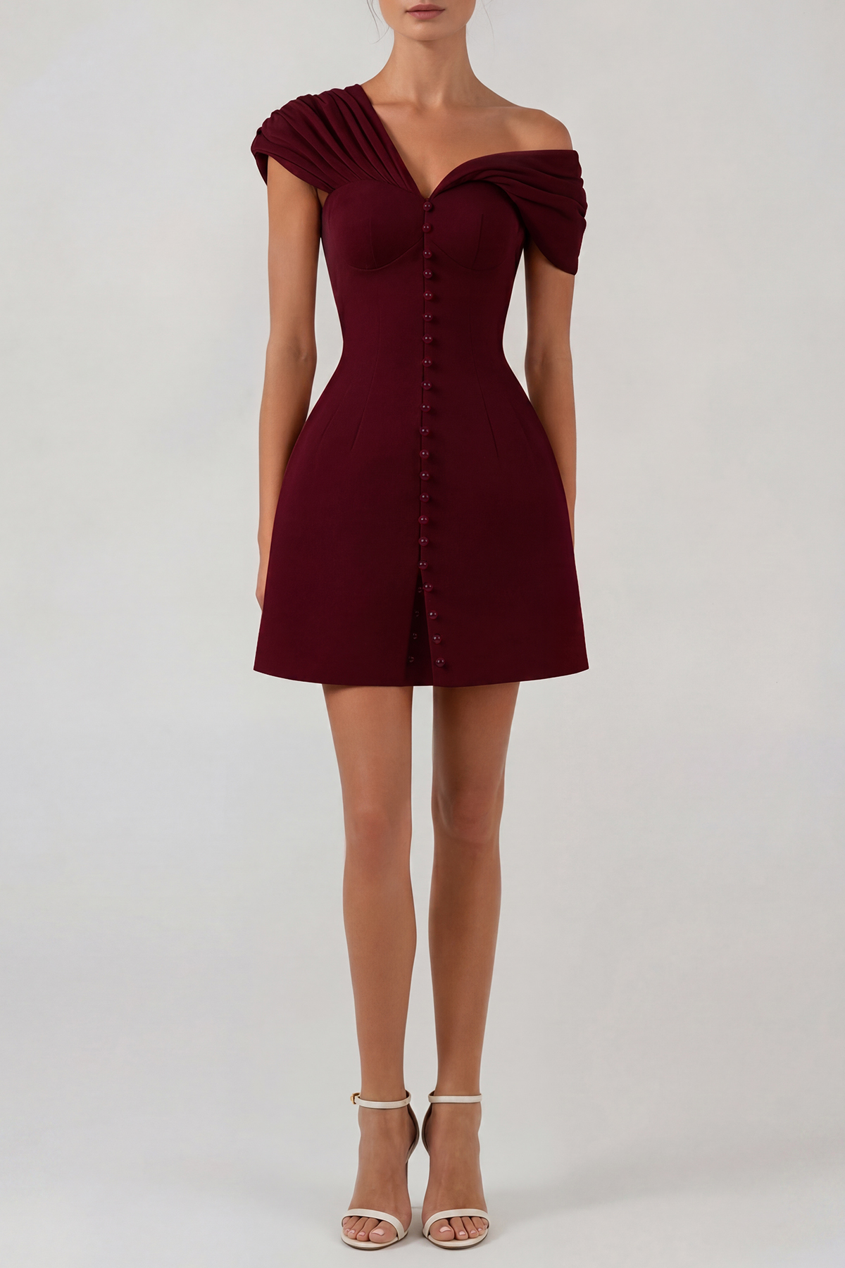 Fitzwilliam One Shoulder Ruch Mini Dress In Wine