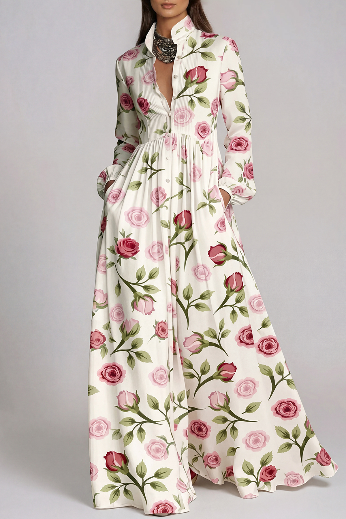 Fizza Plunge Ruch Floral Maxi Dress In White