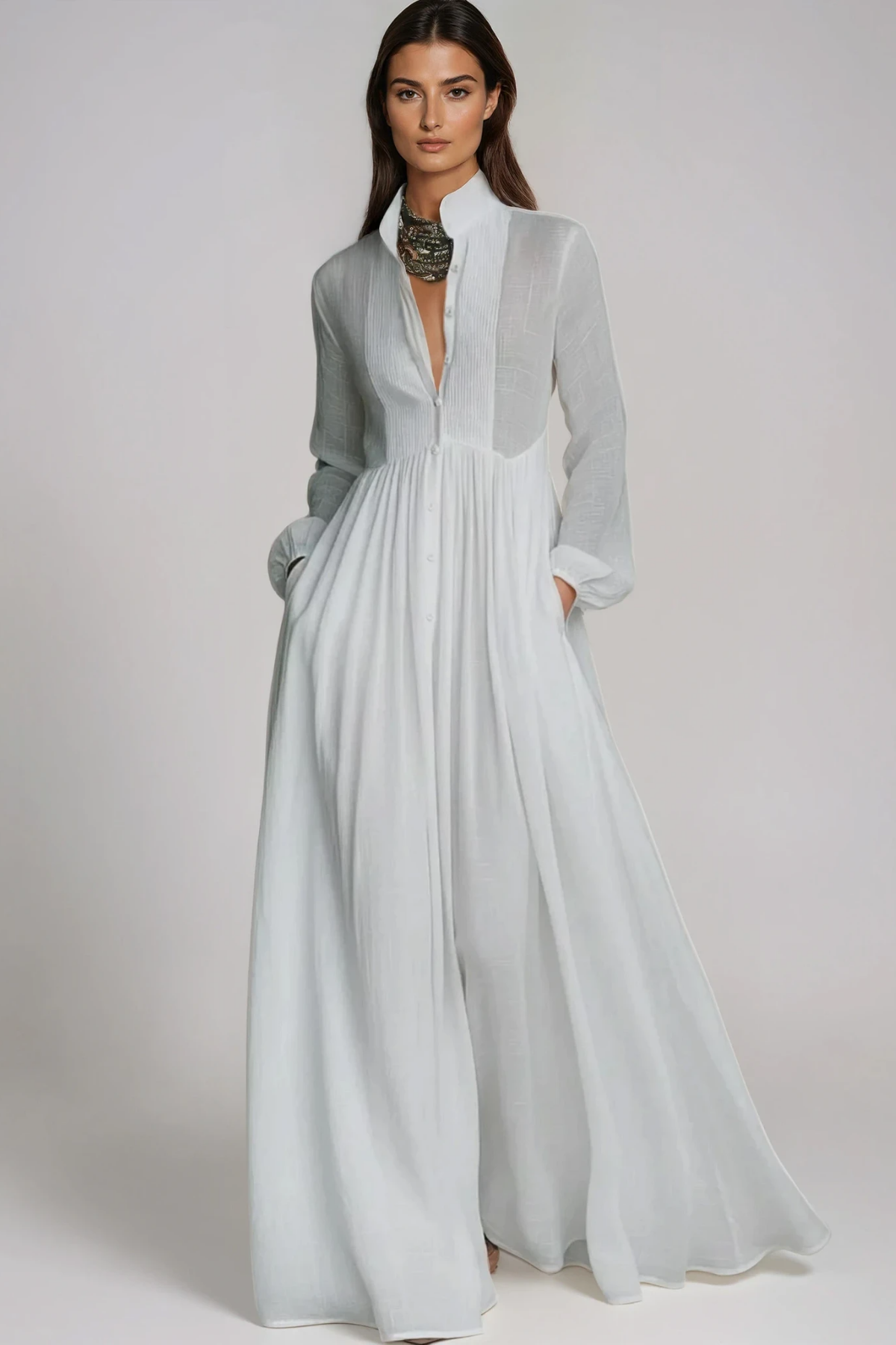 Fizza Plunge Ruch Maxi Dress