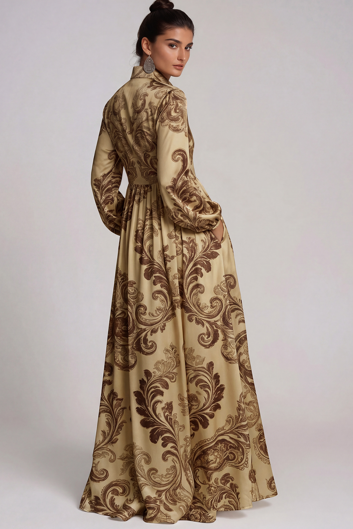 Fizza Plunge Ruch Floral Maxi Dress In Gold
