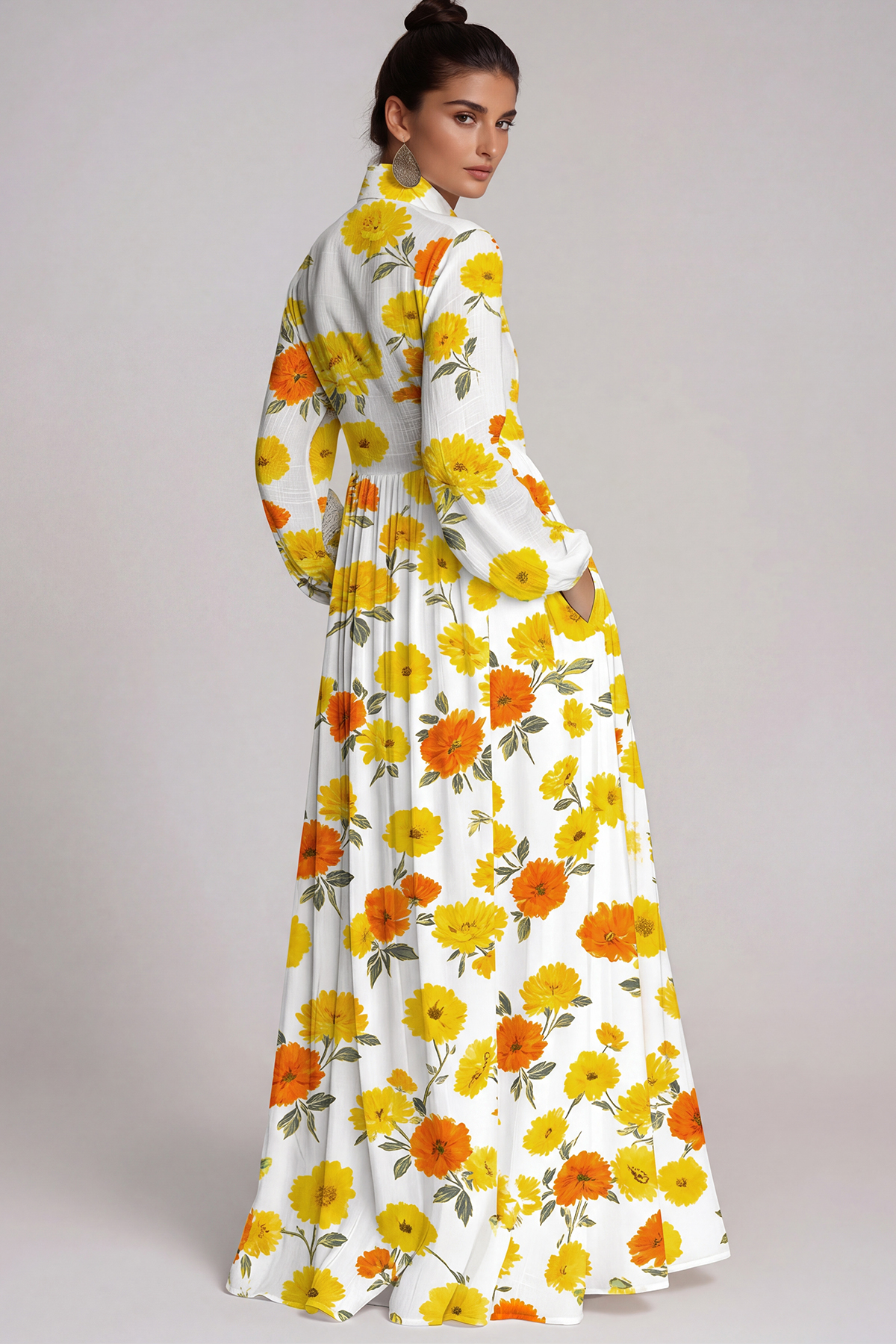 Fizza Plunge Ruch Floral Maxi Dress In Yellow