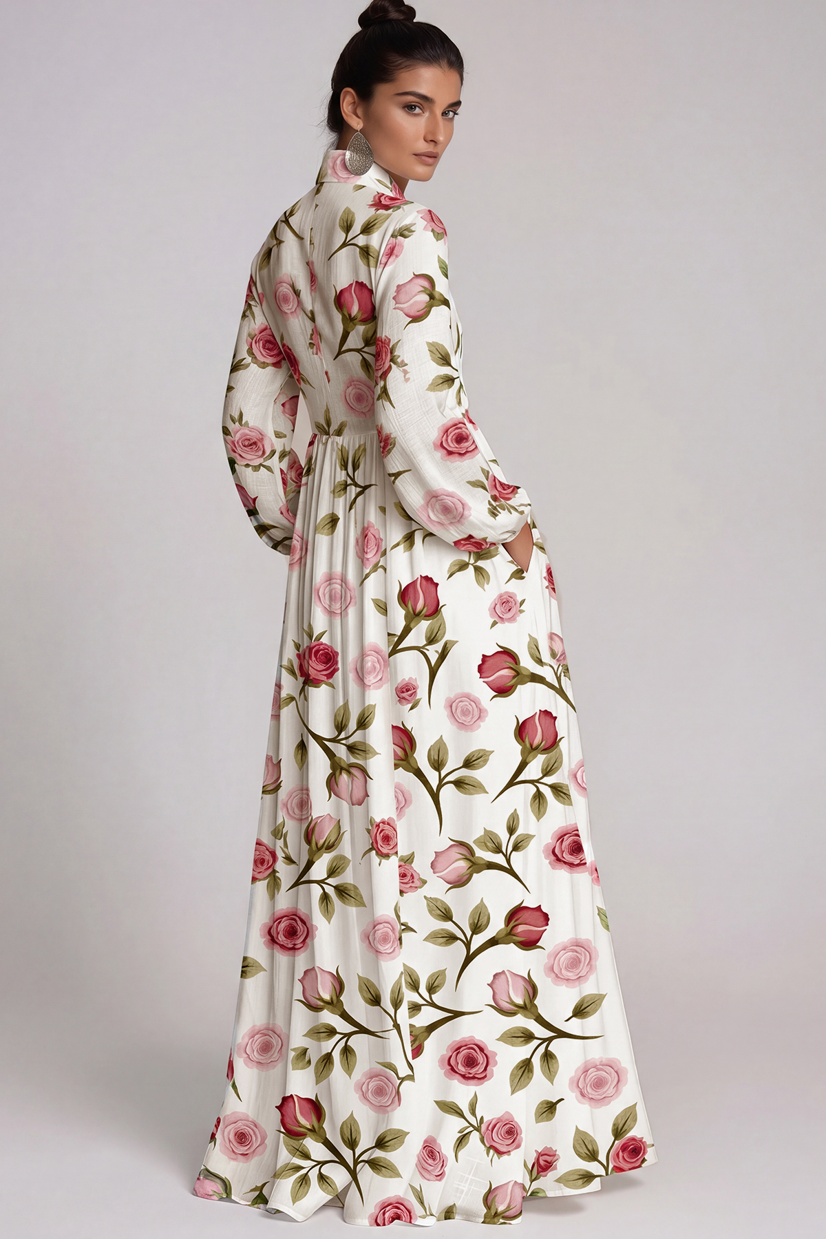 Fizza Plunge Ruch Floral Maxi Dress In White
