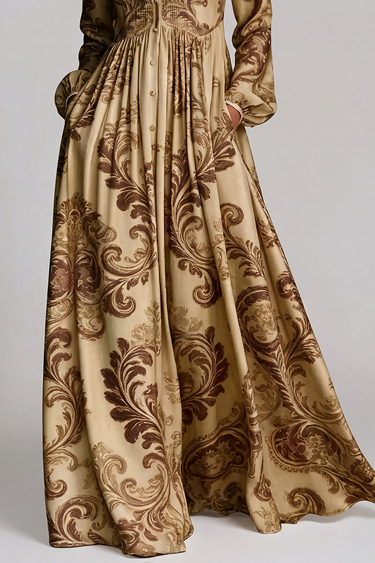 Fizza Plunge Ruch Floral Maxi Dress In Gold