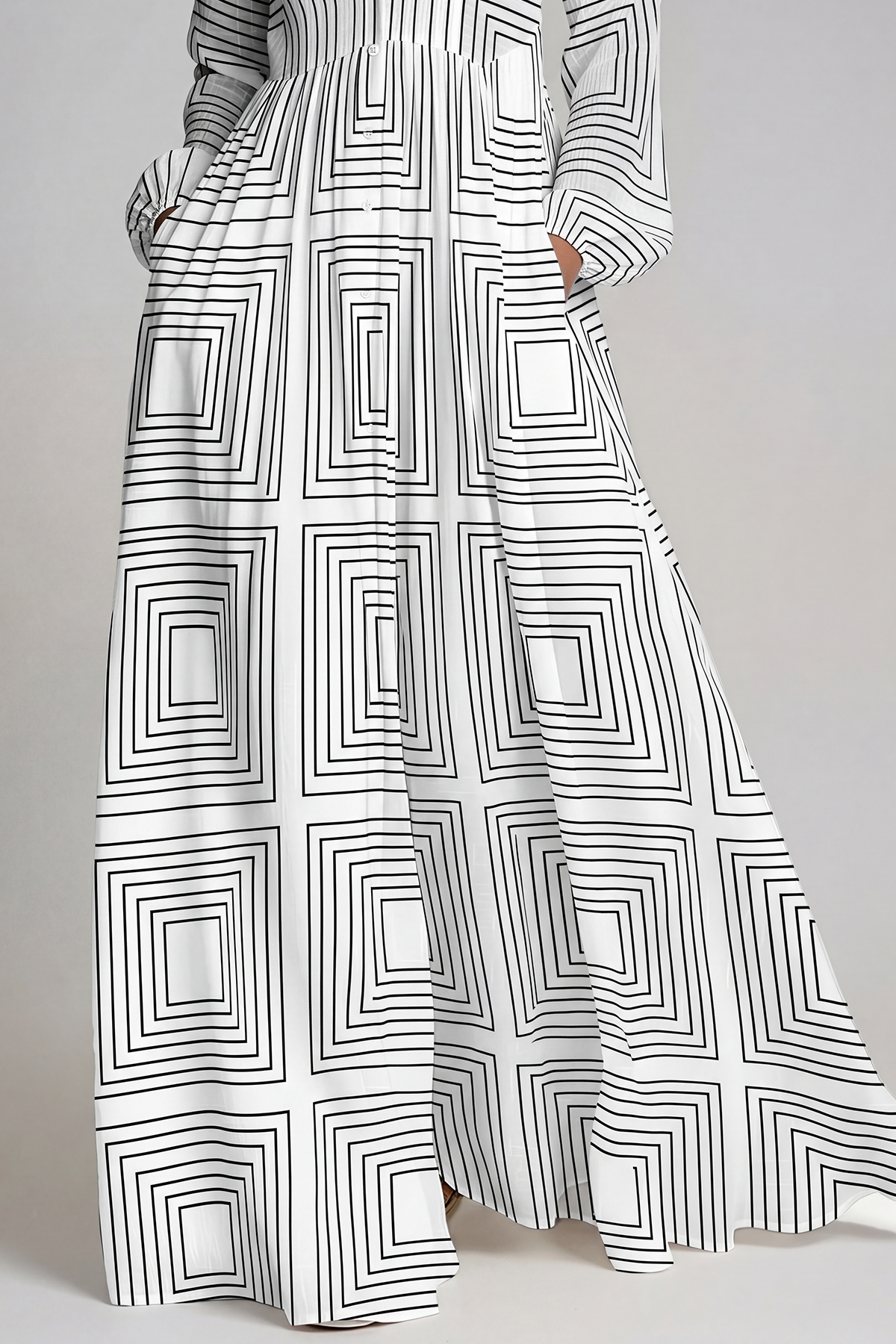 Fizza Plunge Ruch Geometric Maxi Dress In White