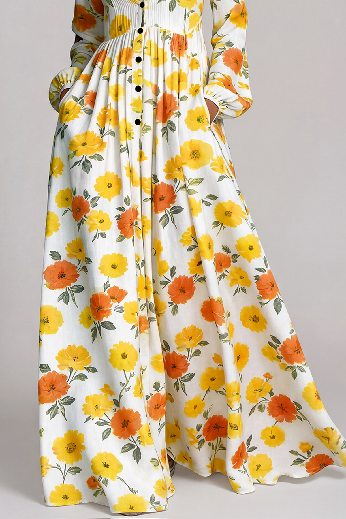 Fizza Plunge Ruch Floral Maxi Dress In Yellow
