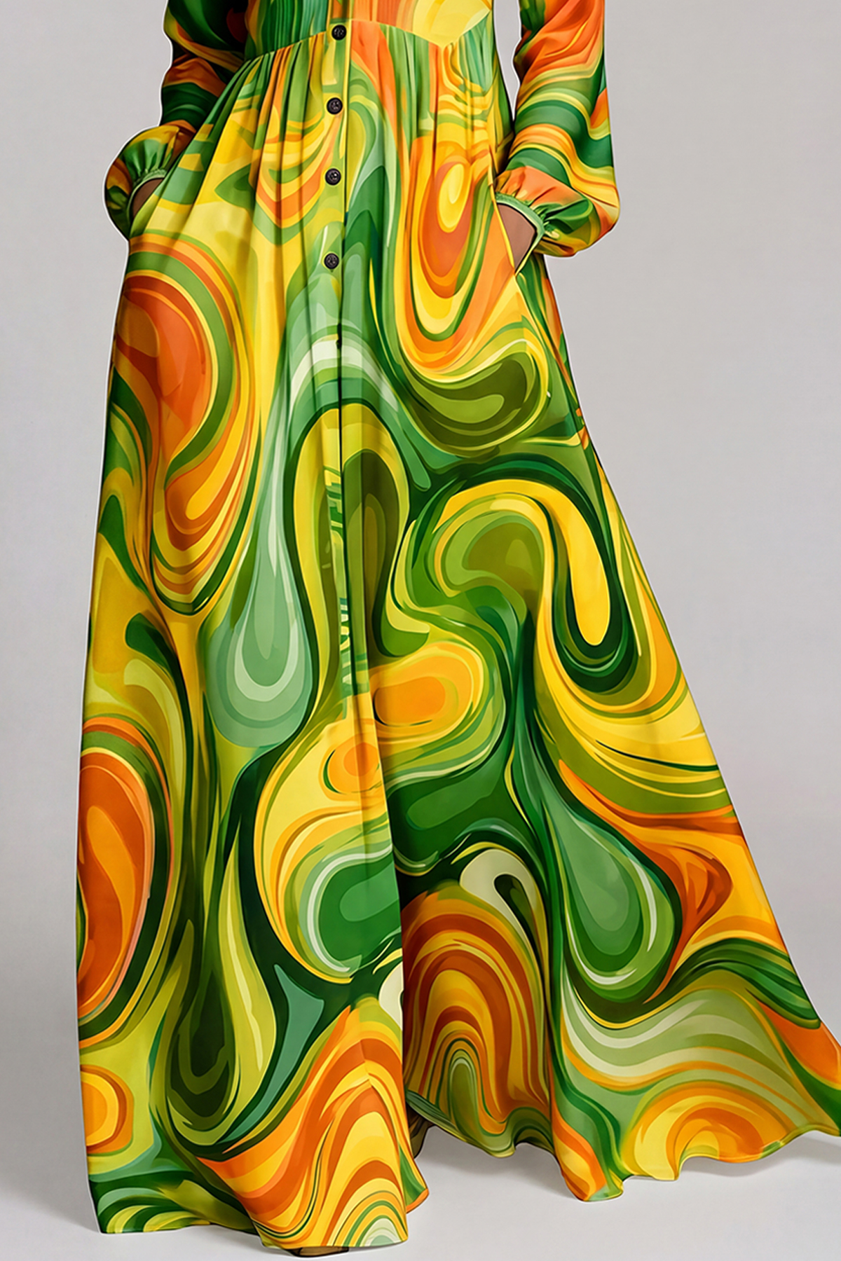 Fizza Plunge Ruch Print Maxi Dress In Green
