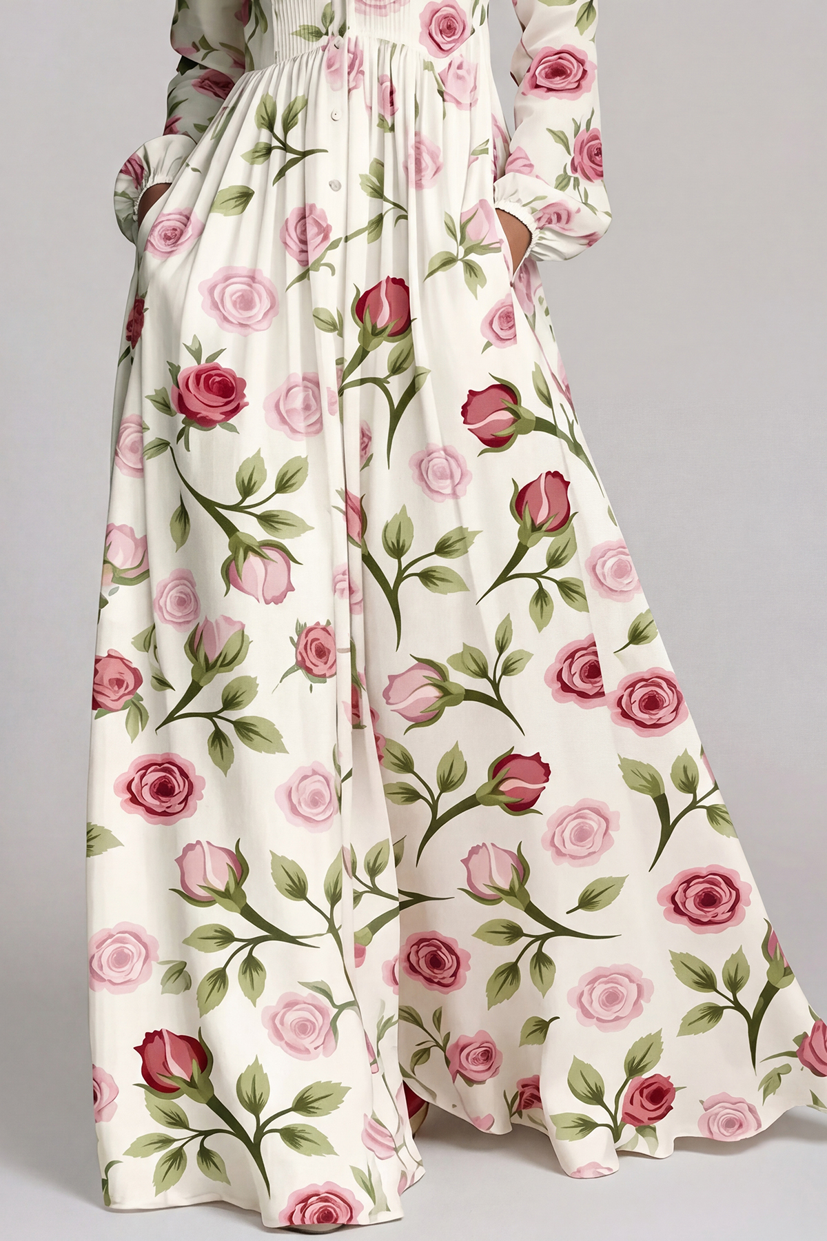 Fizza Plunge Ruch Floral Maxi Dress In White