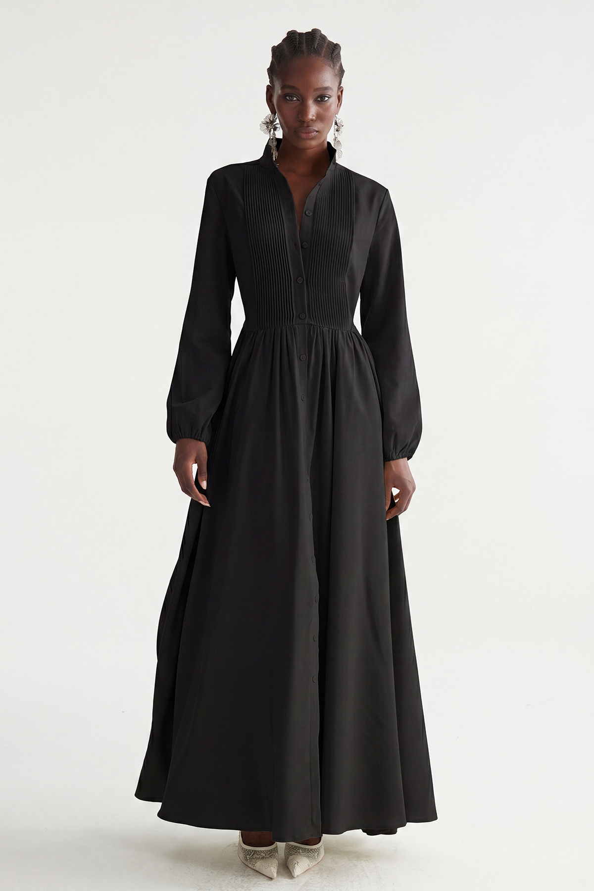 Fizza Plunge Ruch Maxi Dress In Black