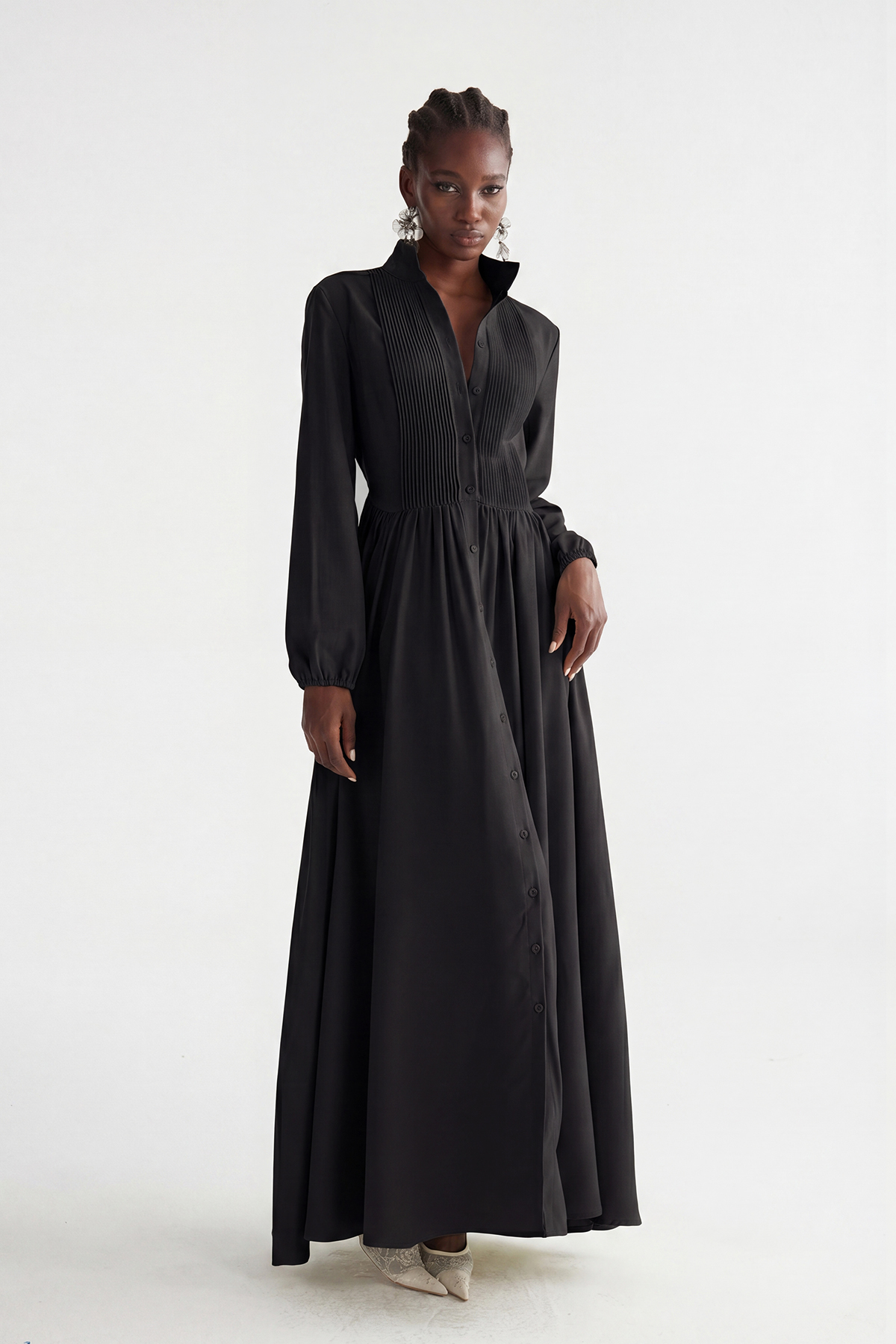 Fizza Plunge Ruch Maxi Dress In Black