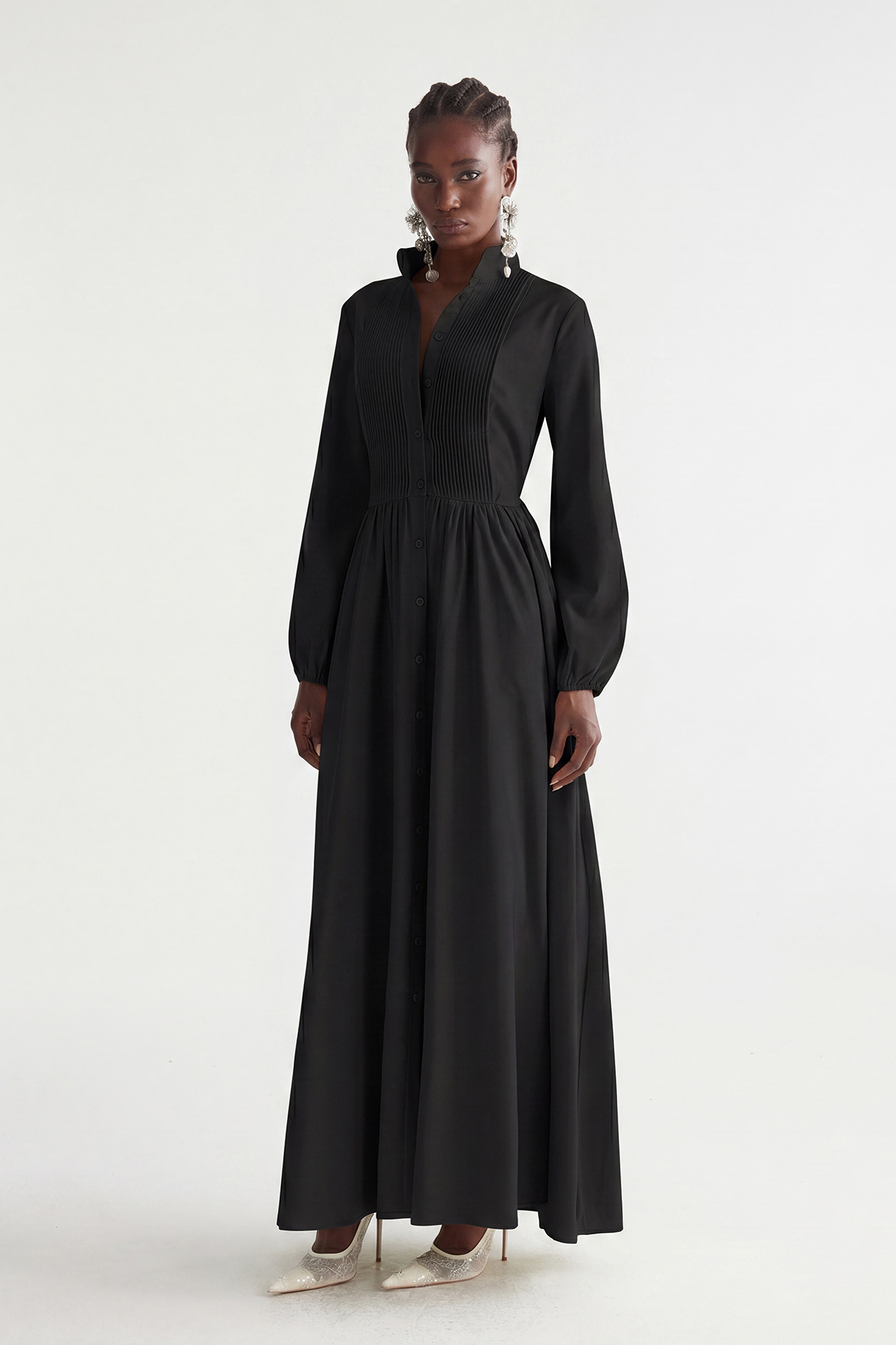Fizza Plunge Ruch Maxi Dress In Black
