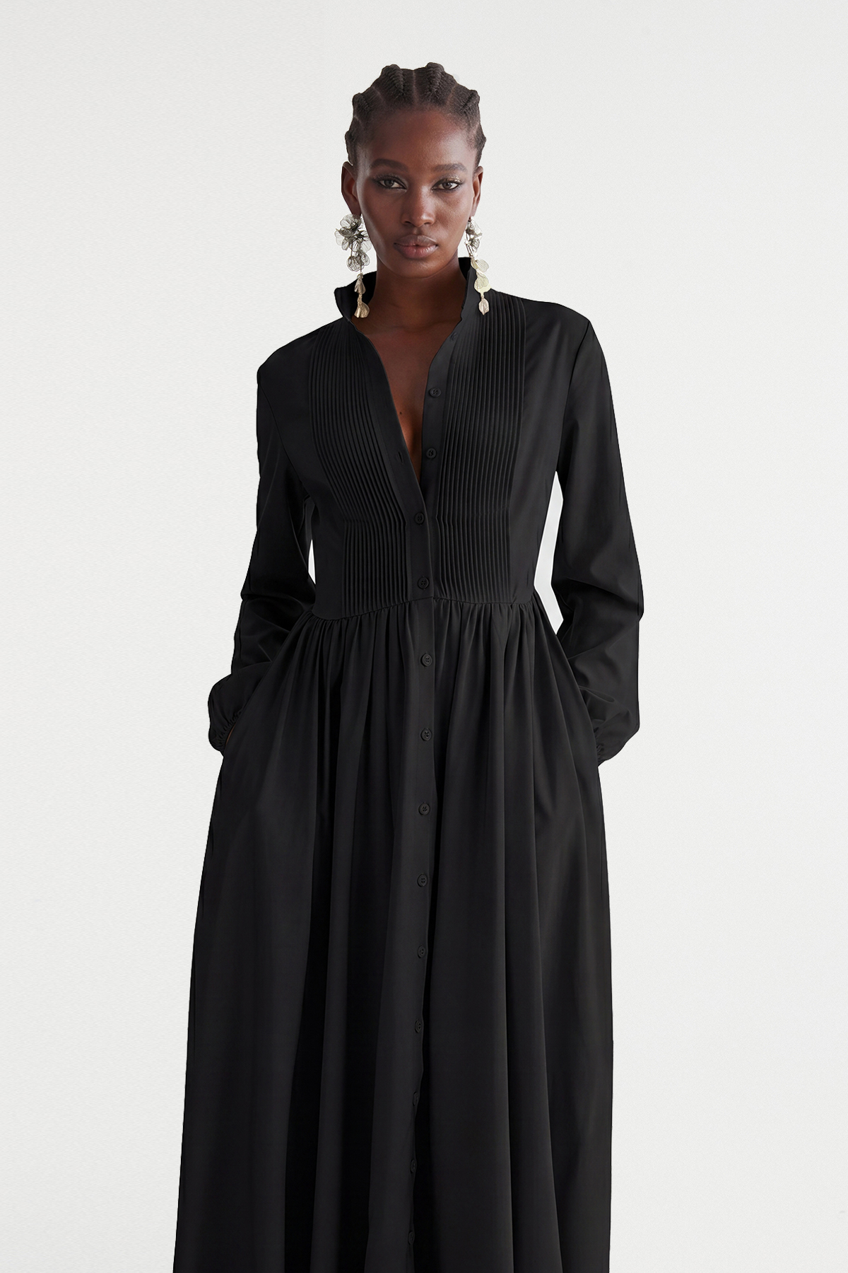 Fizza Plunge Ruch Maxi Dress In Black