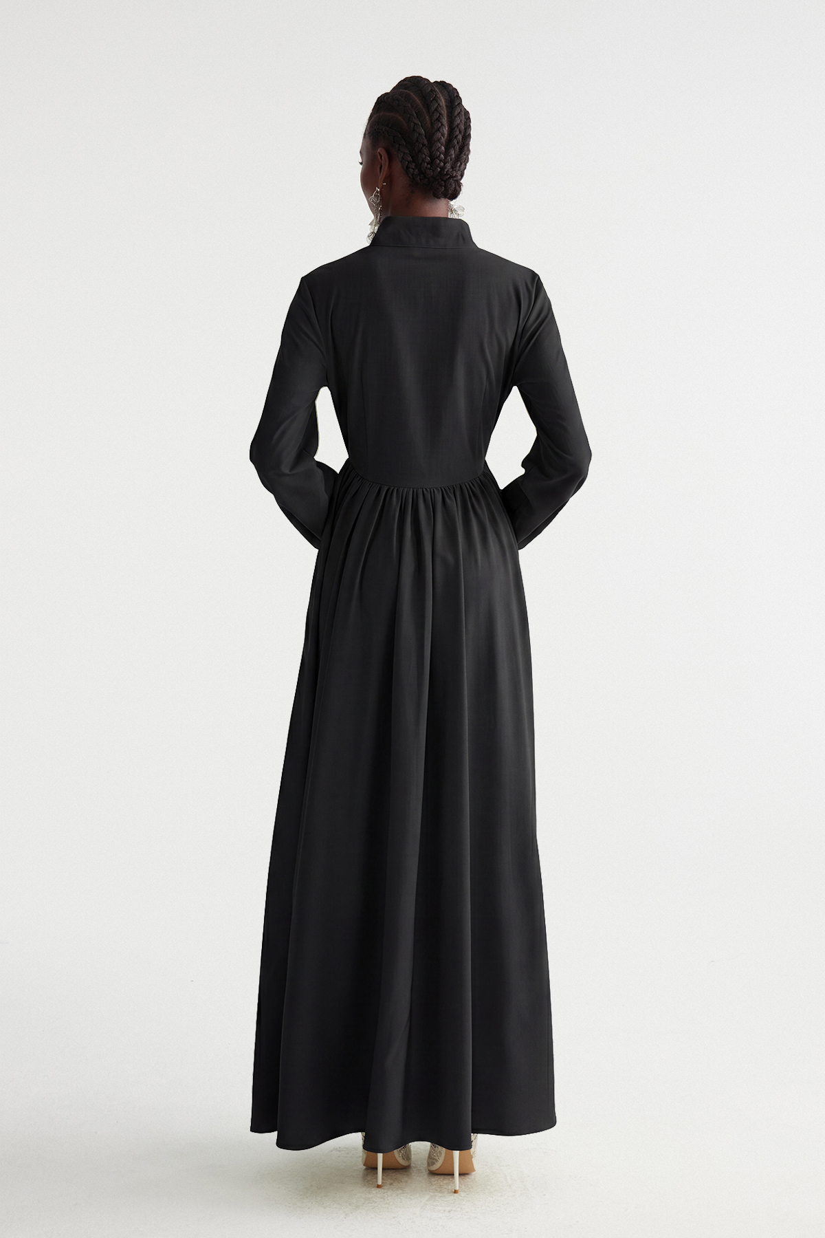Fizza Plunge Ruch Maxi Dress In Black