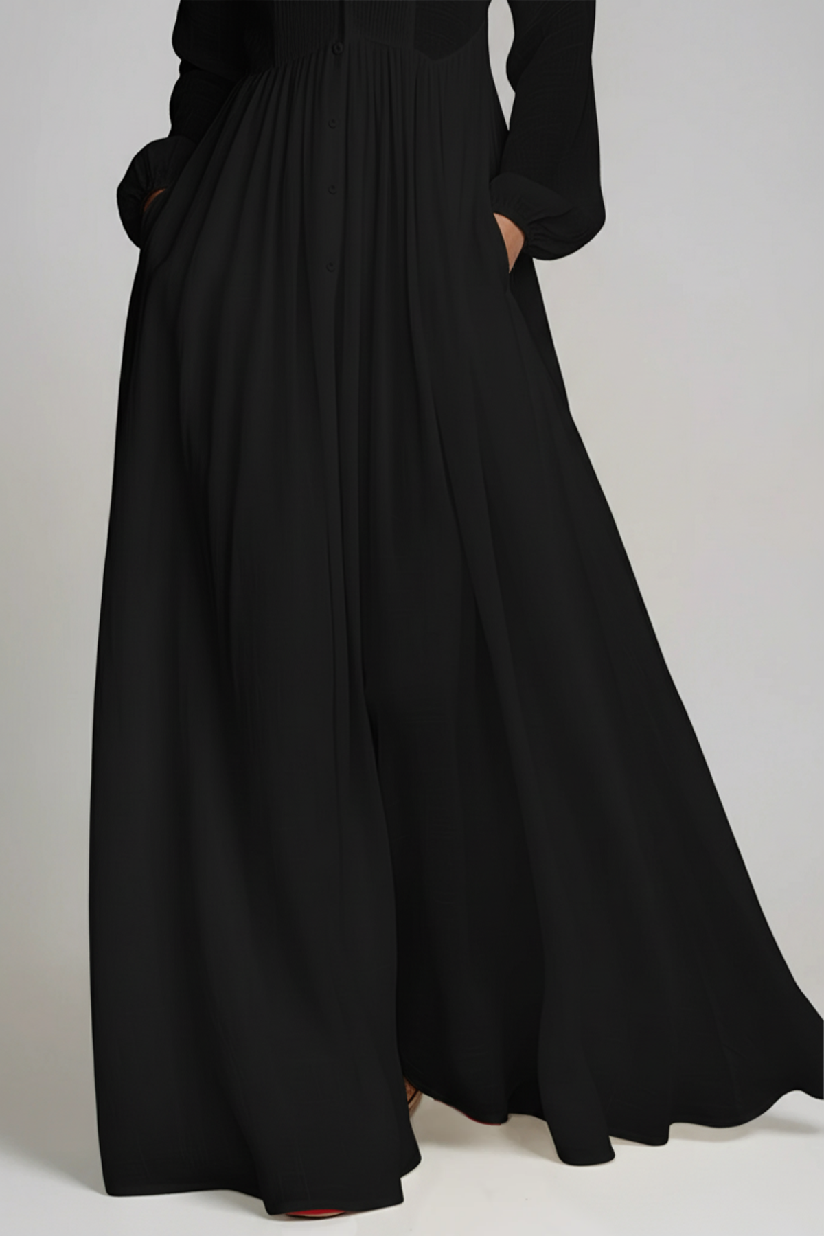 Fizza Plunge Ruch Maxi Dress In Black