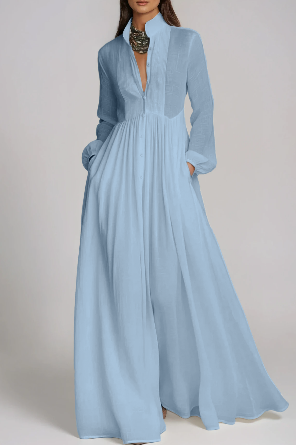 Fizza Plunge Ruch Maxi Dress In Blue