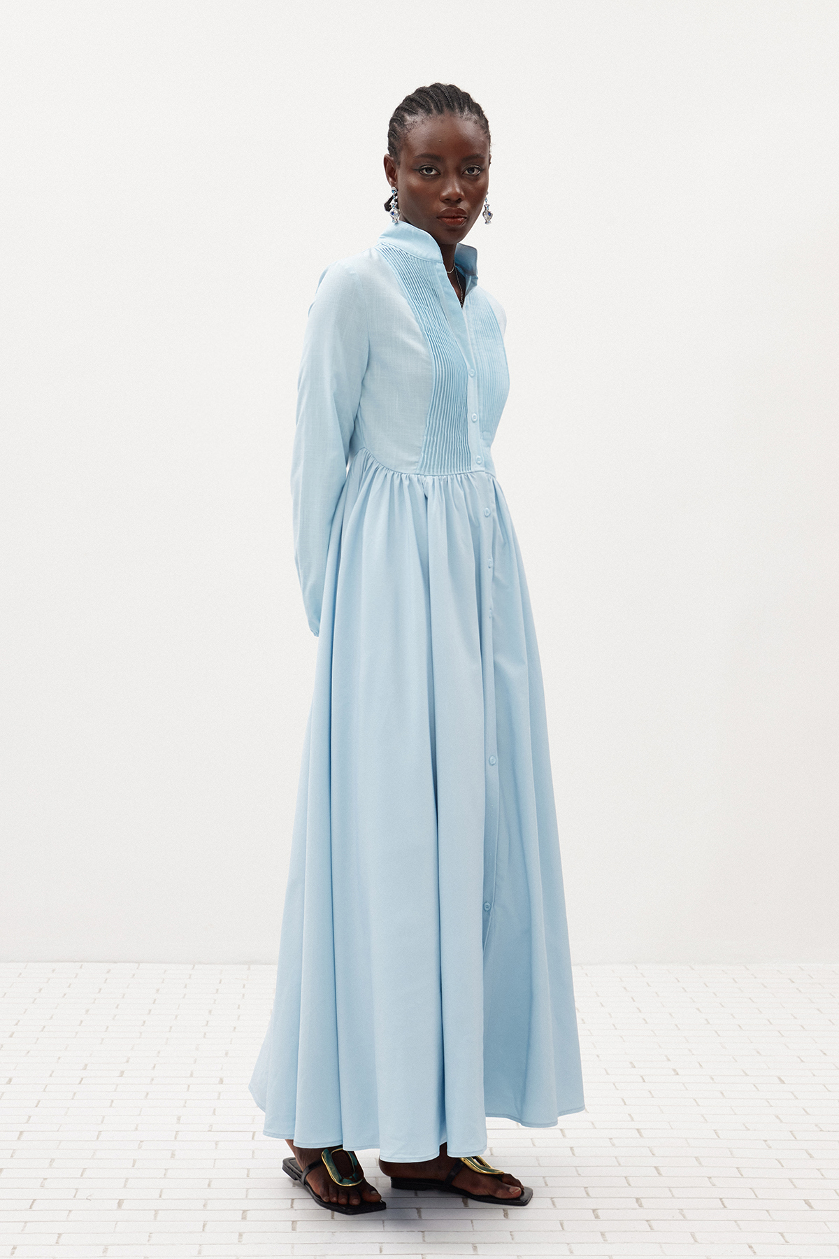 Fizza Plunge Ruch Maxi Dress In Blue