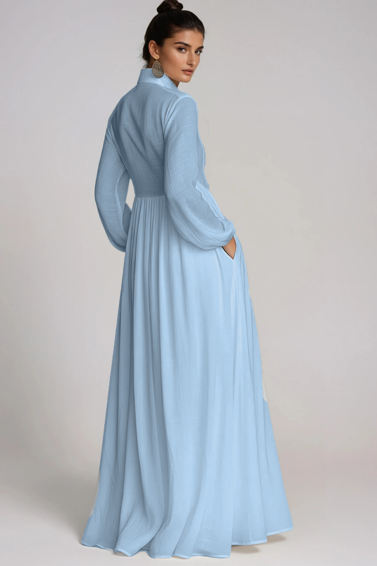 Fizza Plunge Ruch Maxi Dress In Blue