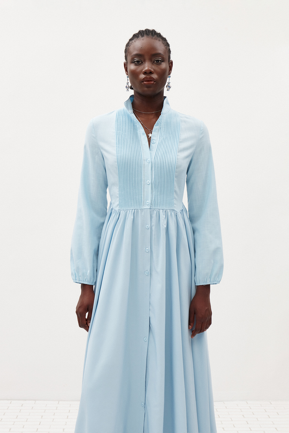 Fizza Plunge Ruch Maxi Dress In Blue