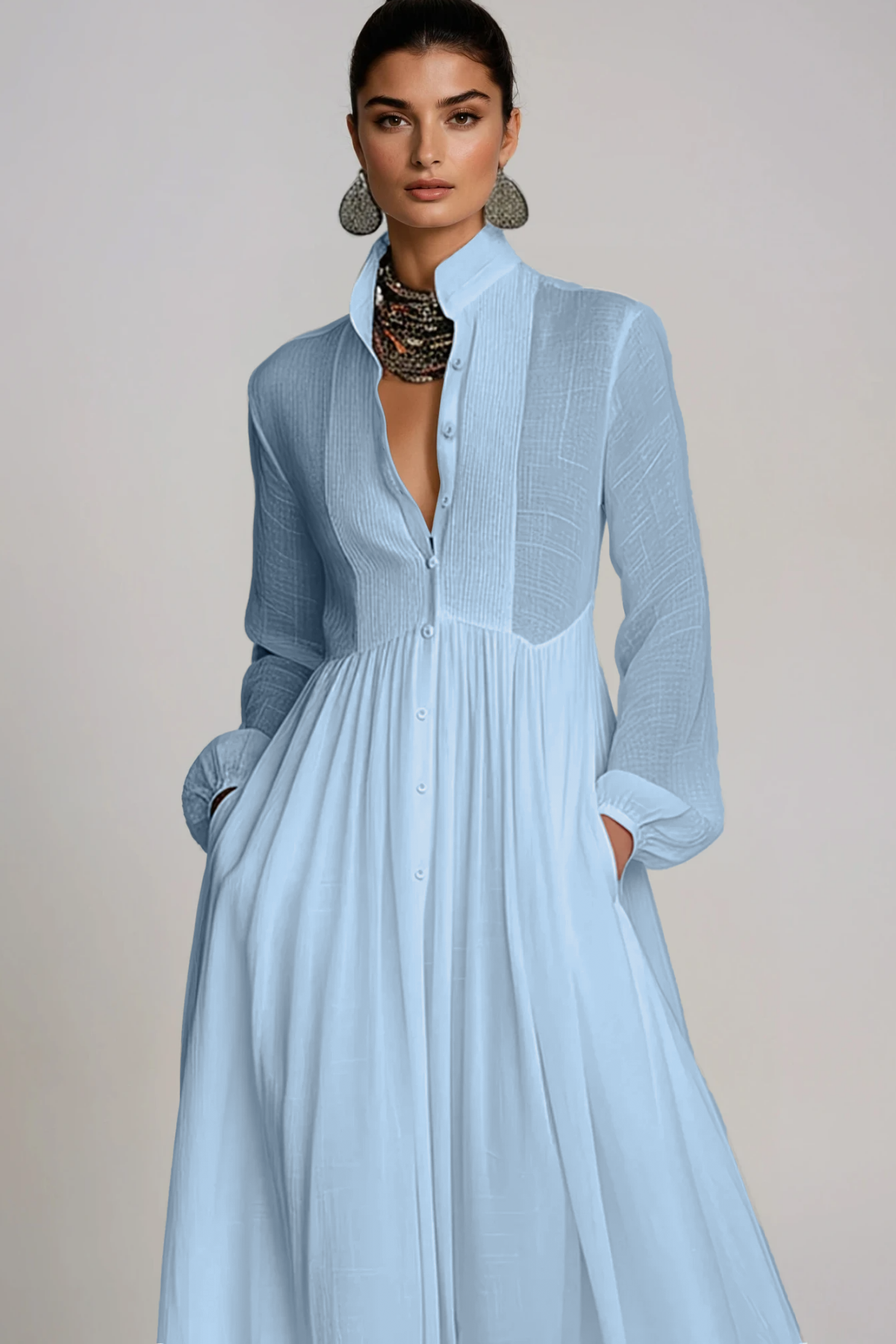 Fizza Plunge Ruch Maxi Dress In Blue