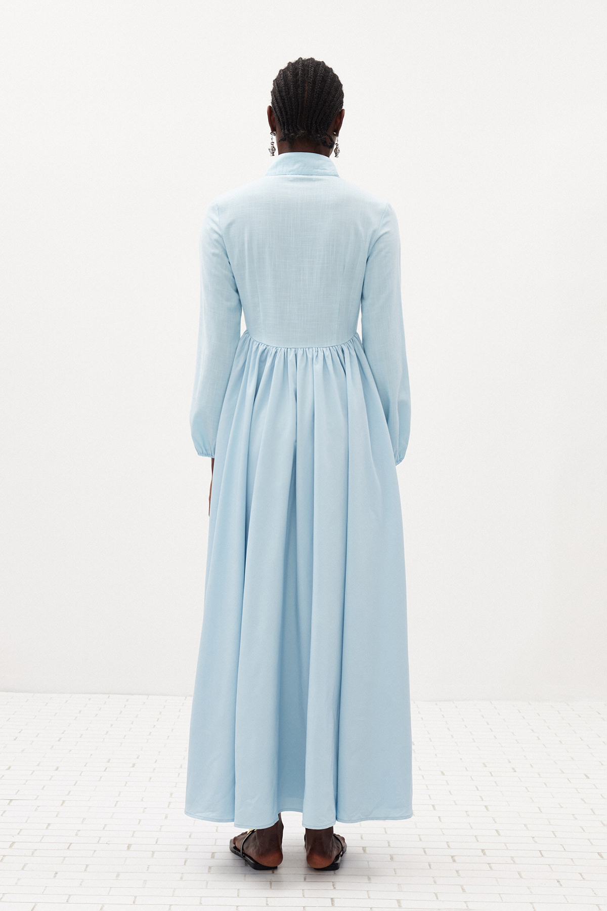Fizza Plunge Ruch Maxi Dress In Blue