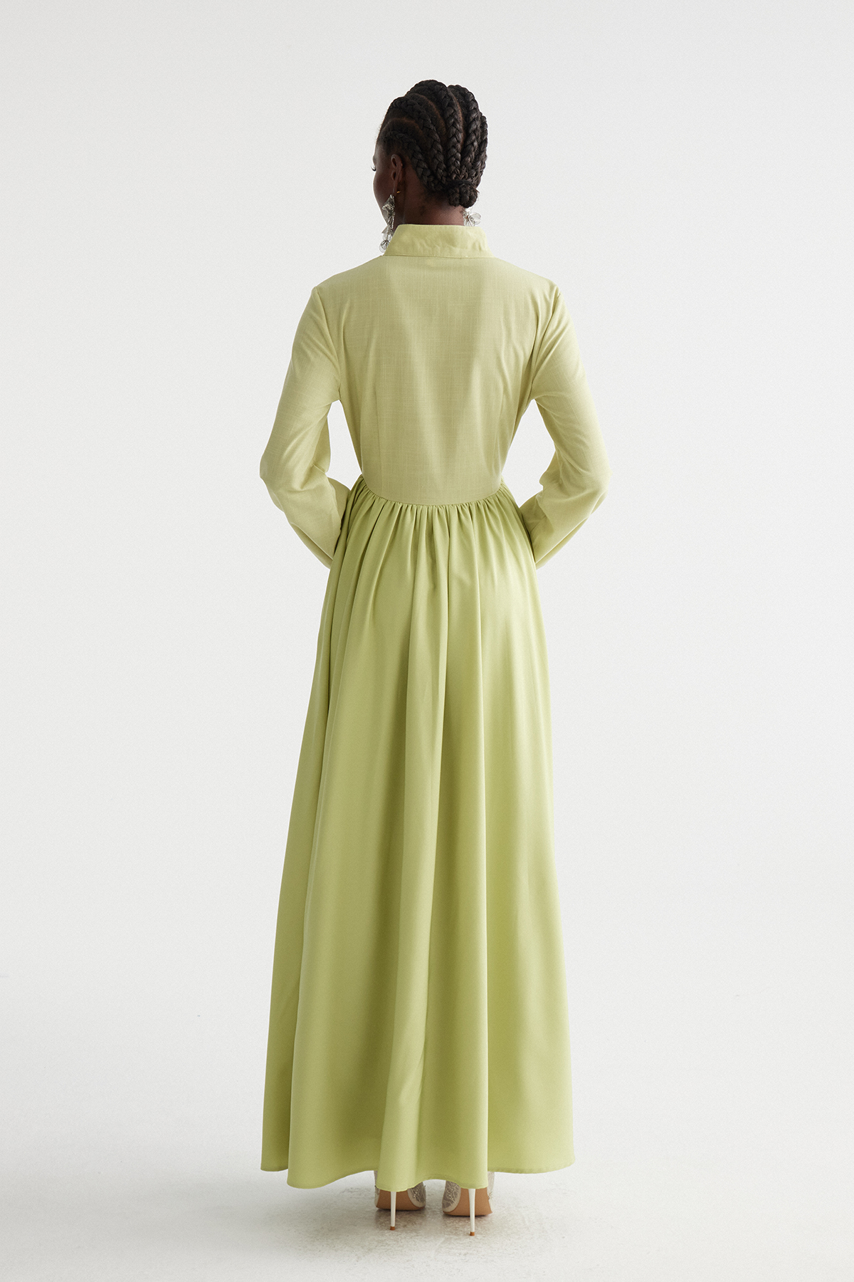 Fizza Plunge Ruch Maxi Dress In Chartreuse