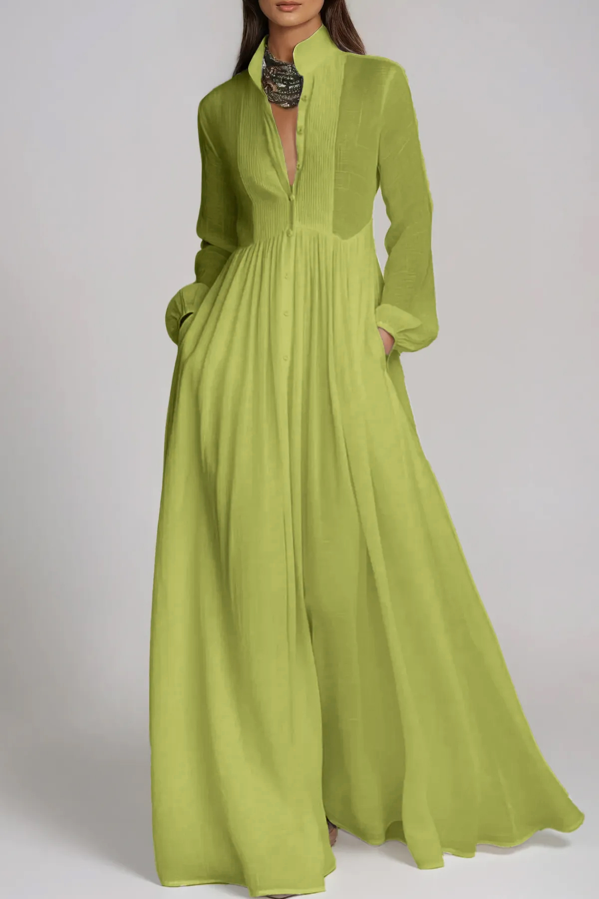 Fizza Plunge Ruch Maxi Dress In Chartreuse