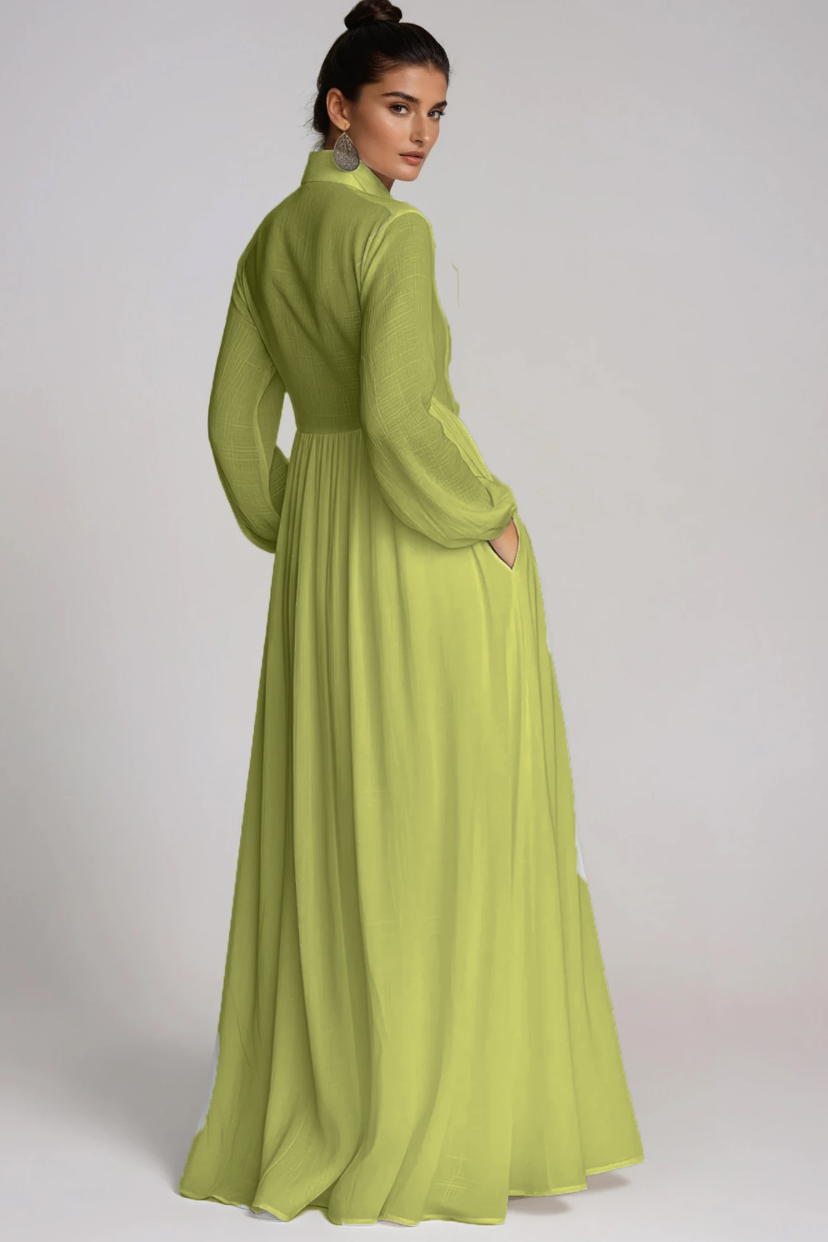 Fizza Plunge Ruch Maxi Dress In Chartreuse