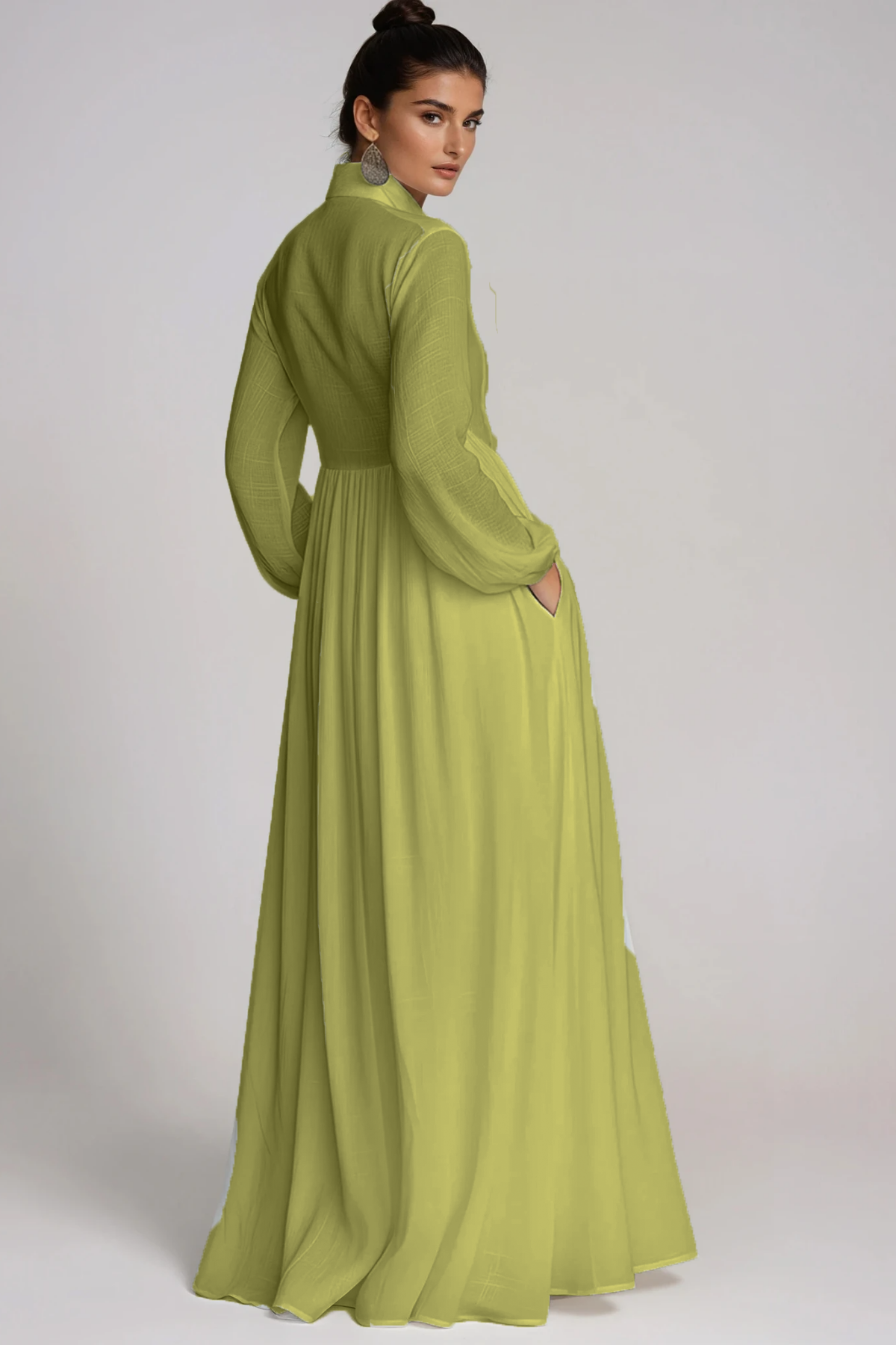 Fizza Plunge Ruch Maxi Dress In Green