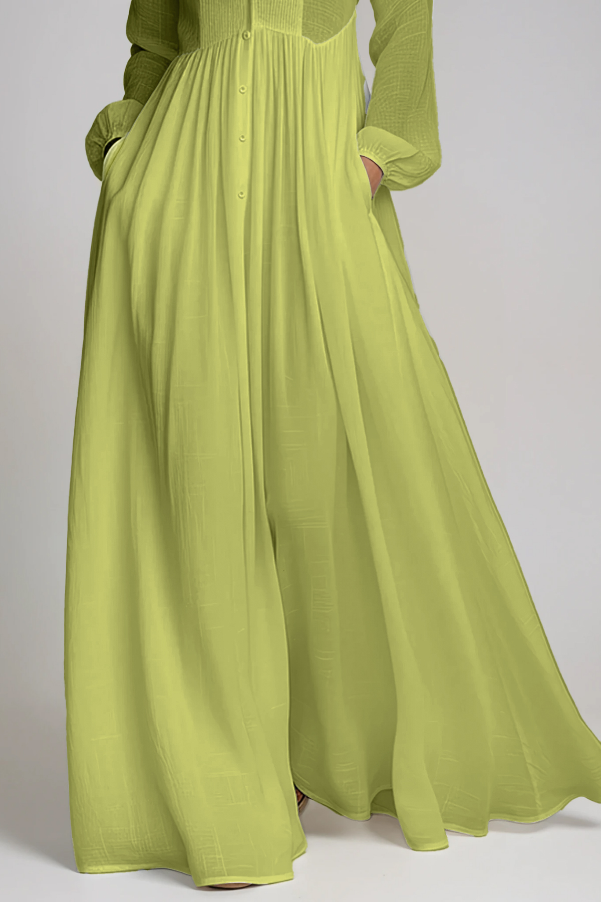 Fizza Plunge Ruch Maxi Dress In Chartreuse