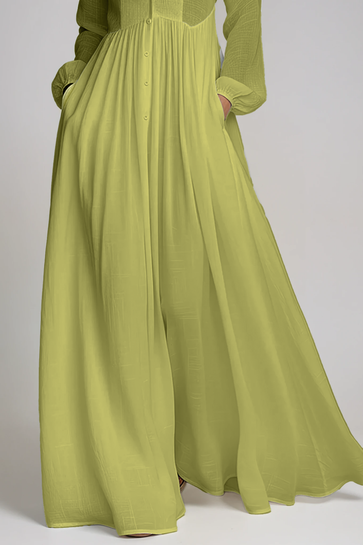 Fizza Plunge Ruch Maxi Dress In Green