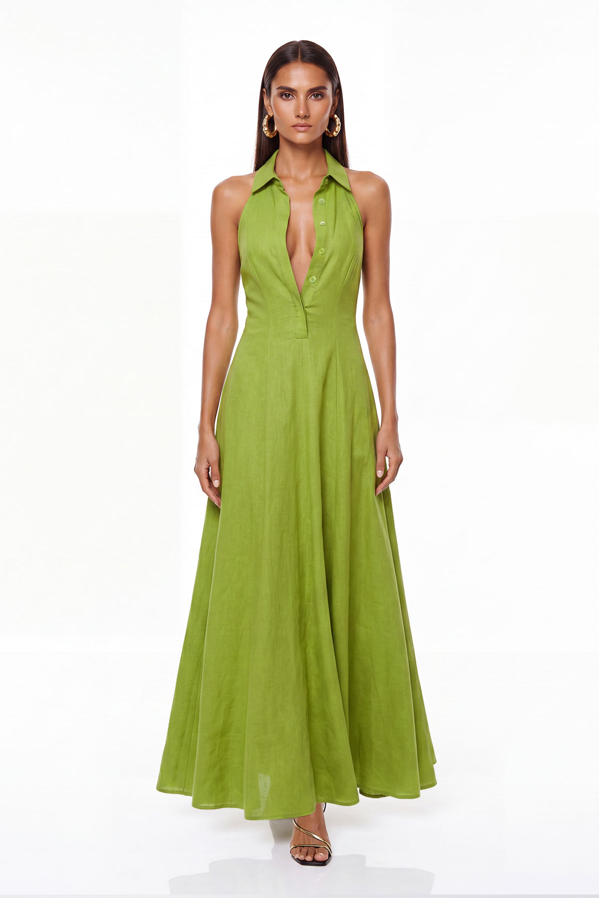 Fizza Sleeveless Ruffle Maxi Shirt Dress
