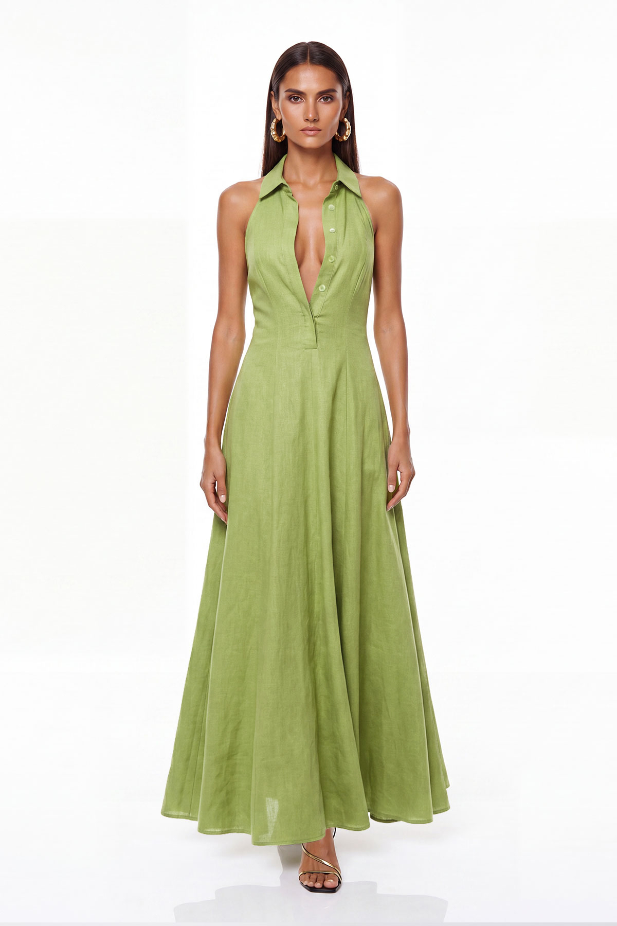 Fizza Sleeveless Ruffle Maxi Shirt Dress