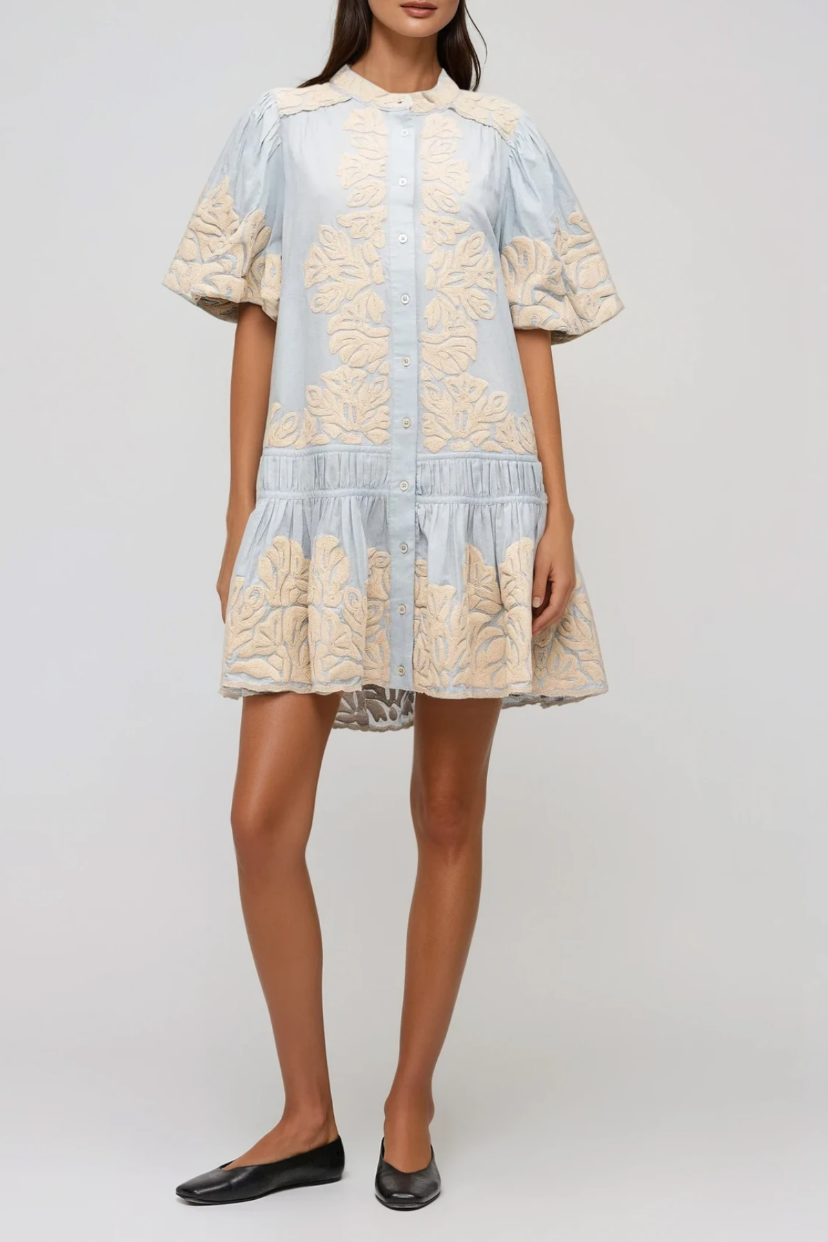 Flaka Puff Sleeve Embroidered Mini Dress